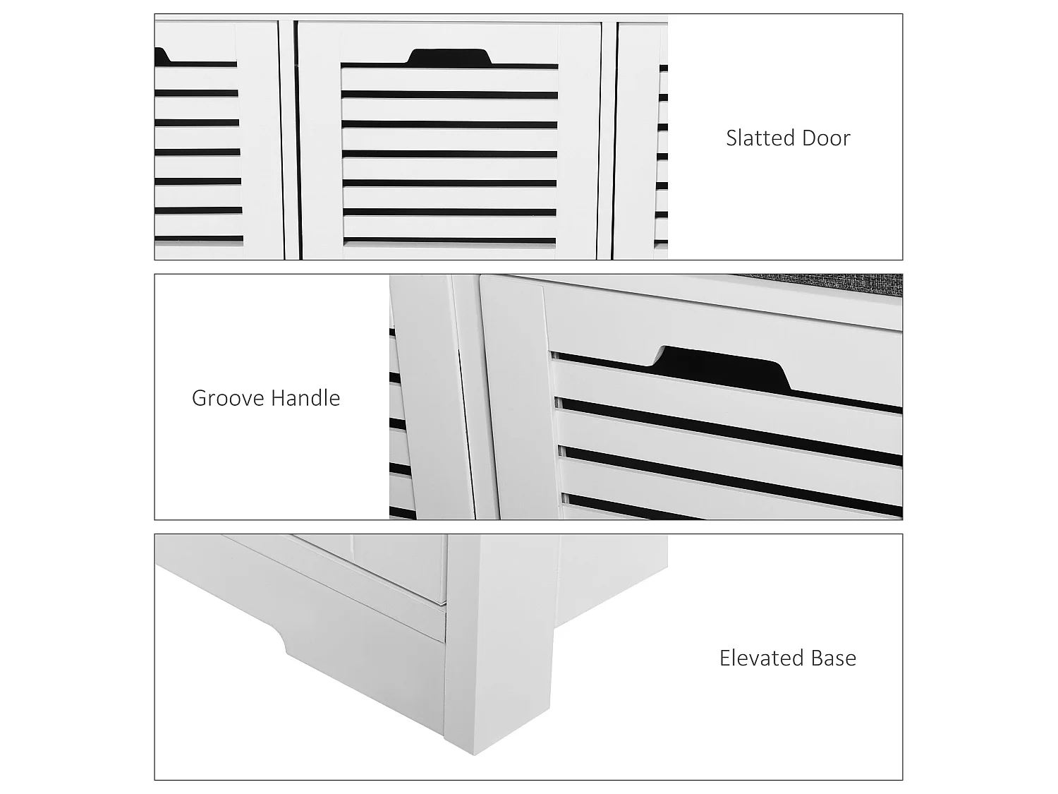 Vesava White 3 Drawer Slatted Shoe Bench with Grey Padded Seat