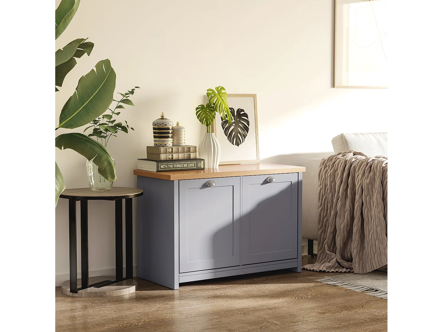 Zifa Shoe Cabinet Grey and Natural Wood 2 Door Hallway Storage