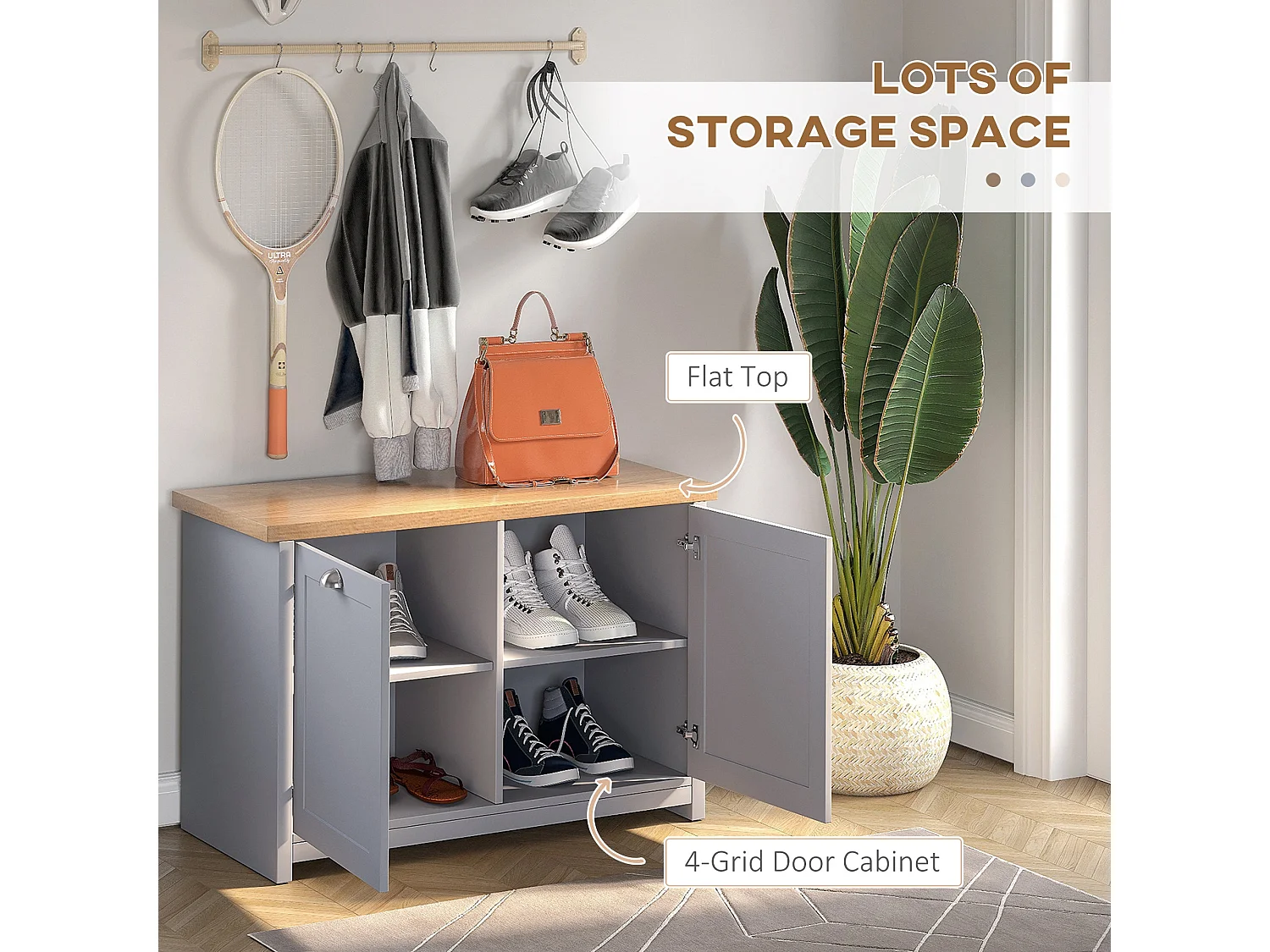 Zifa Shoe Cabinet Grey and Natural Wood 2 Door Hallway Storage