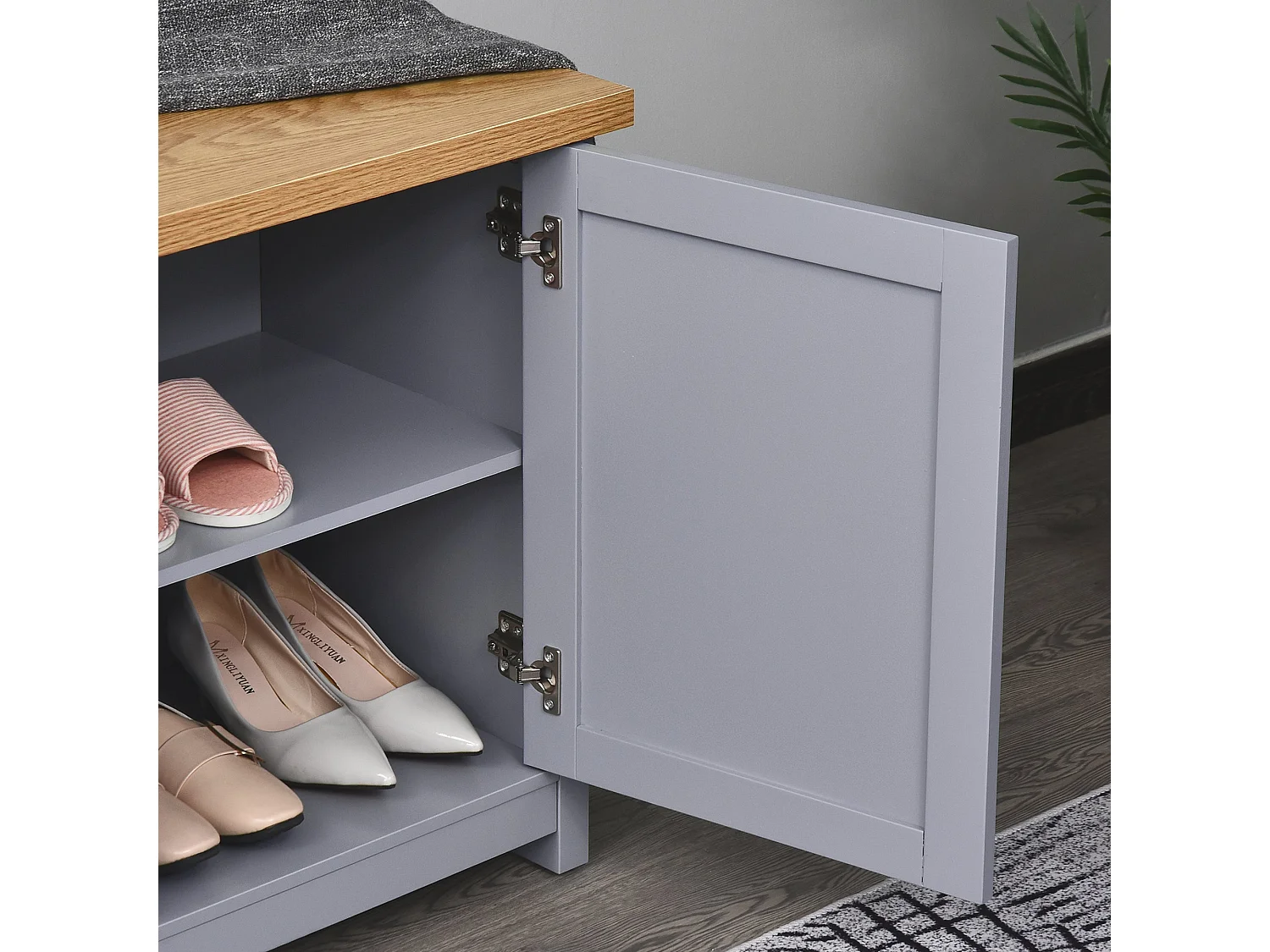 Zifa Shoe Cabinet Grey and Natural Wood 2 Door Hallway Storage