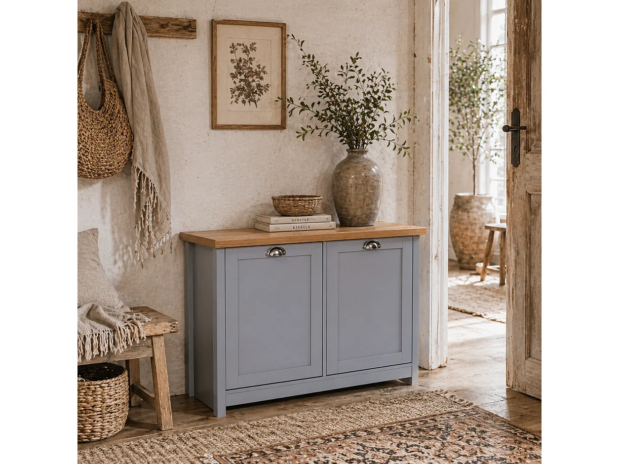 Zifa Shoe Cabinet Grey and Natural Wood 2 Door Hallway Storage