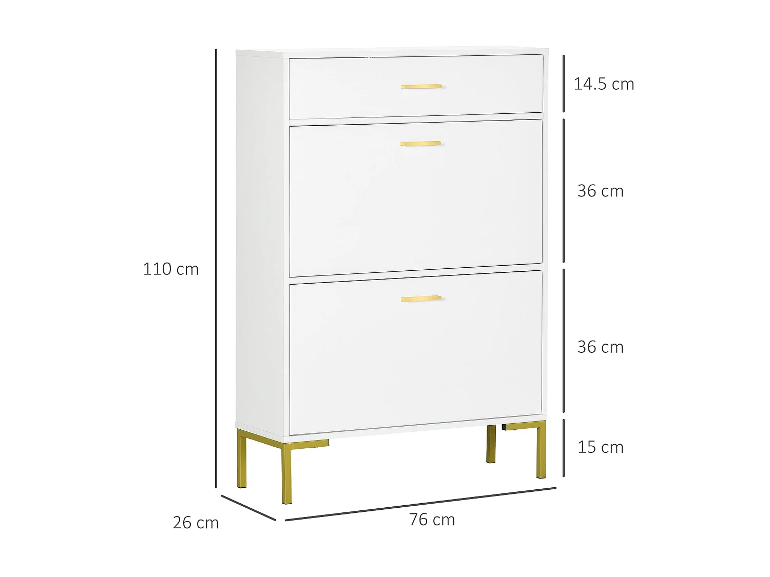 Suto Slim White Shoe Cabinet with 3 Drawers for 12 Pairs