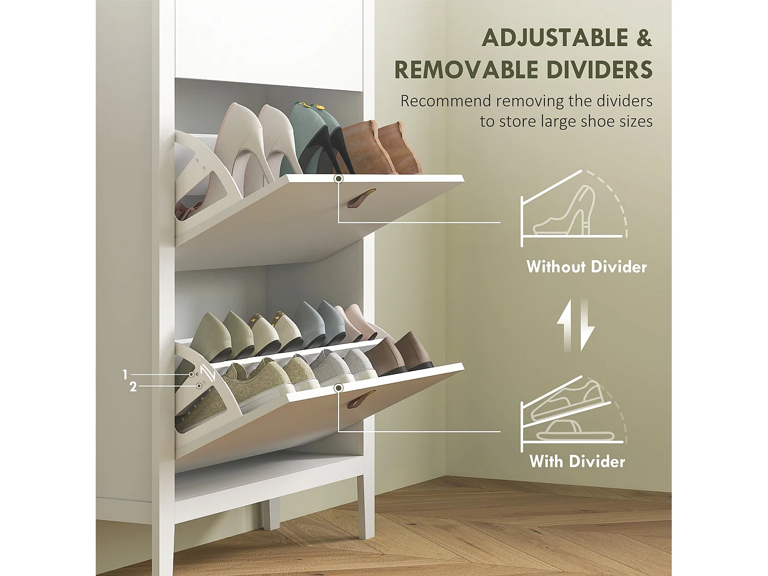 Makeve 3 Drawer Shoe Cabinet White and Oak Effect with Faux Leather Handles