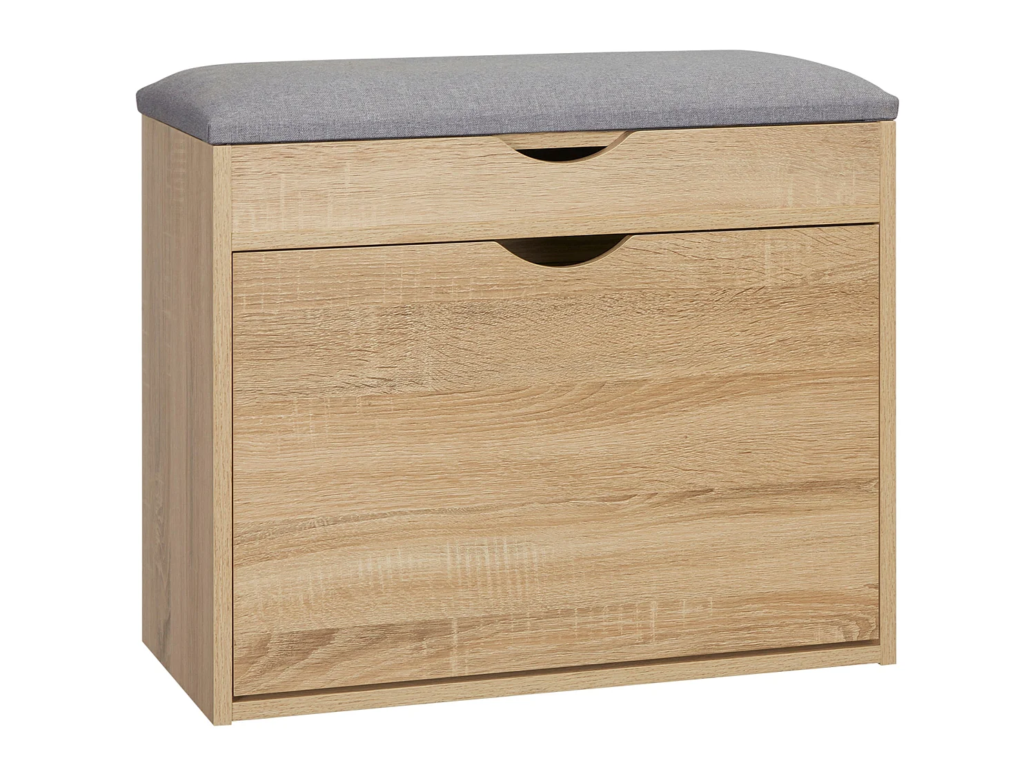 Zielma Natural Wood Effect Shoe Bench Flip Up Storage Grey Cushioned Seat