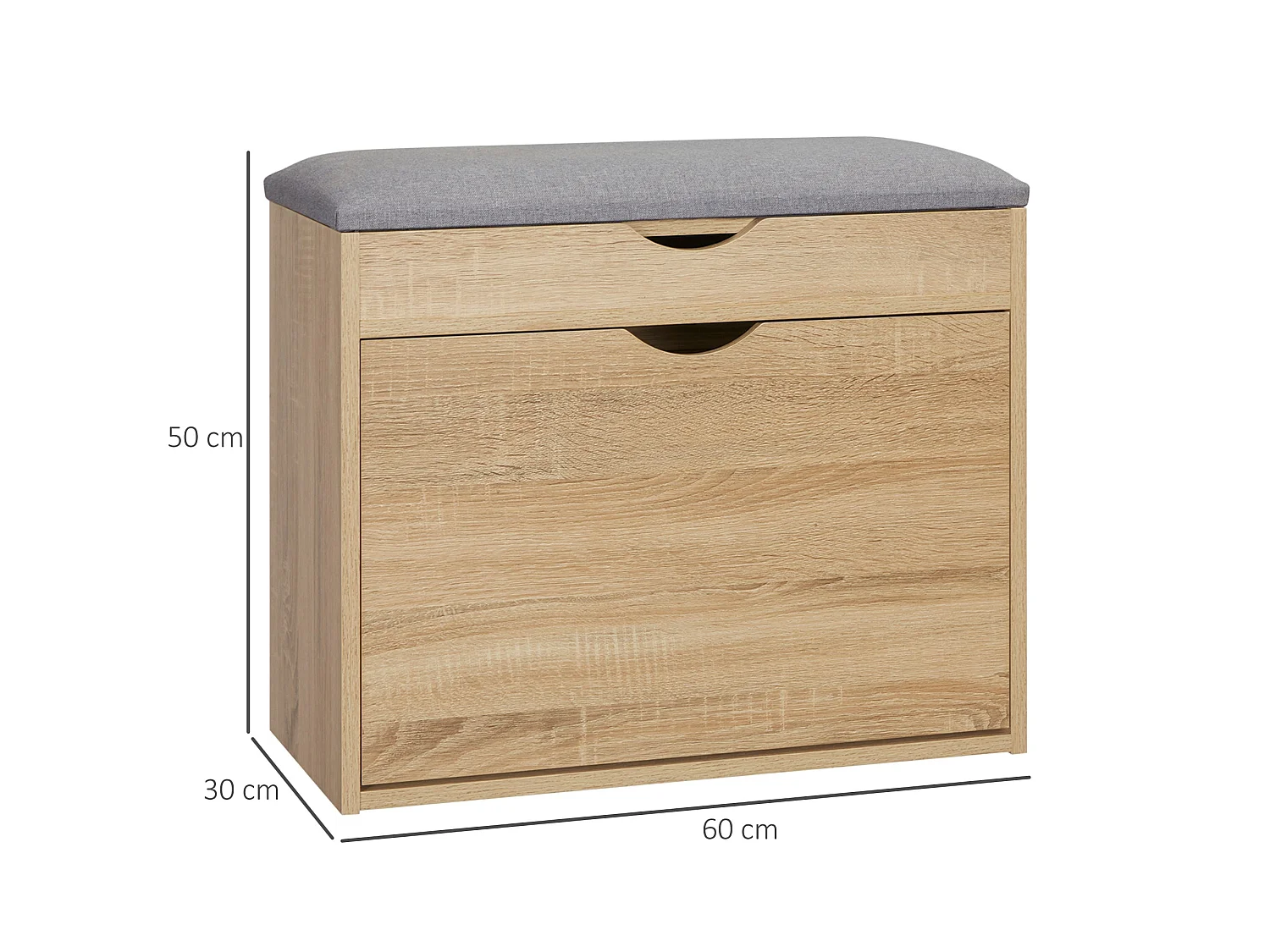 Zielma Natural Wood Effect Shoe Bench Flip Up Storage Grey Cushioned Seat