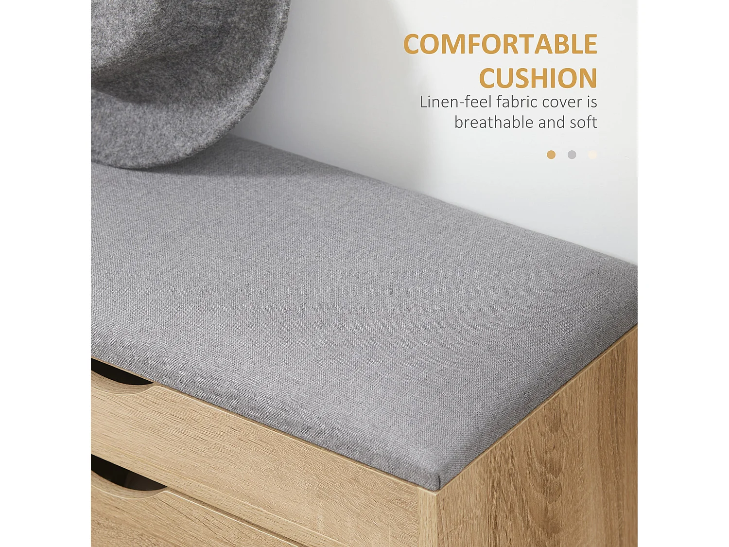 Zielma Natural Wood Effect Shoe Bench Flip Up Storage Grey Cushioned Seat