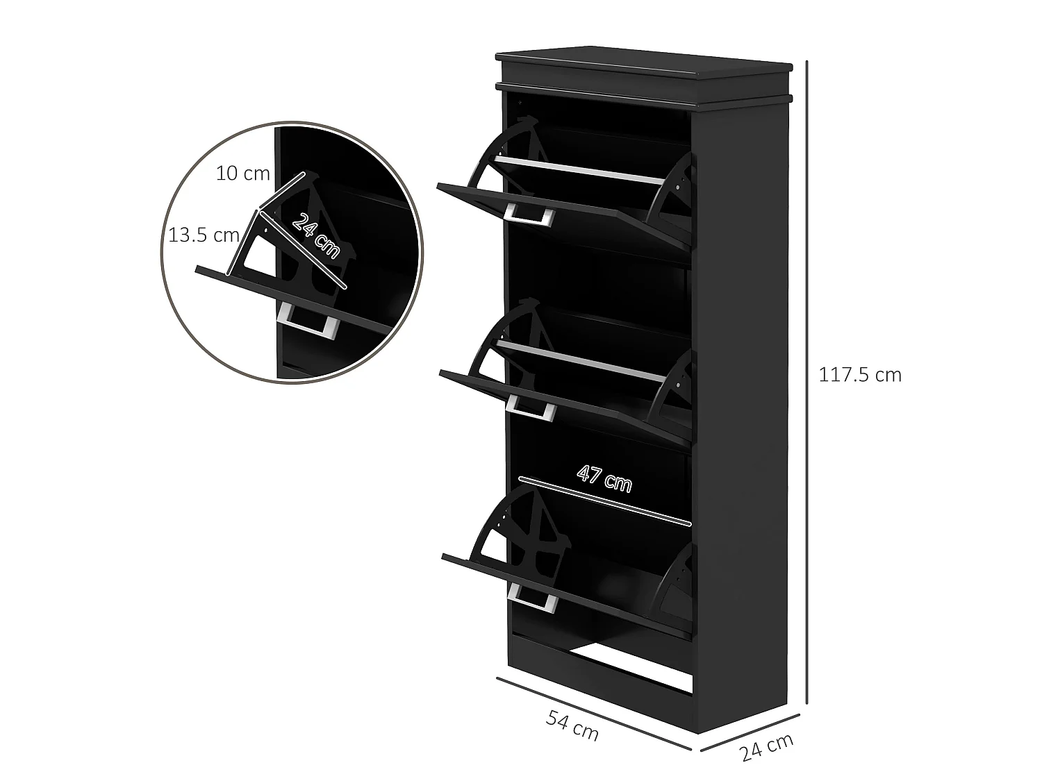 Kaso Black Minimal 3 Drawer Shoe Cabinet