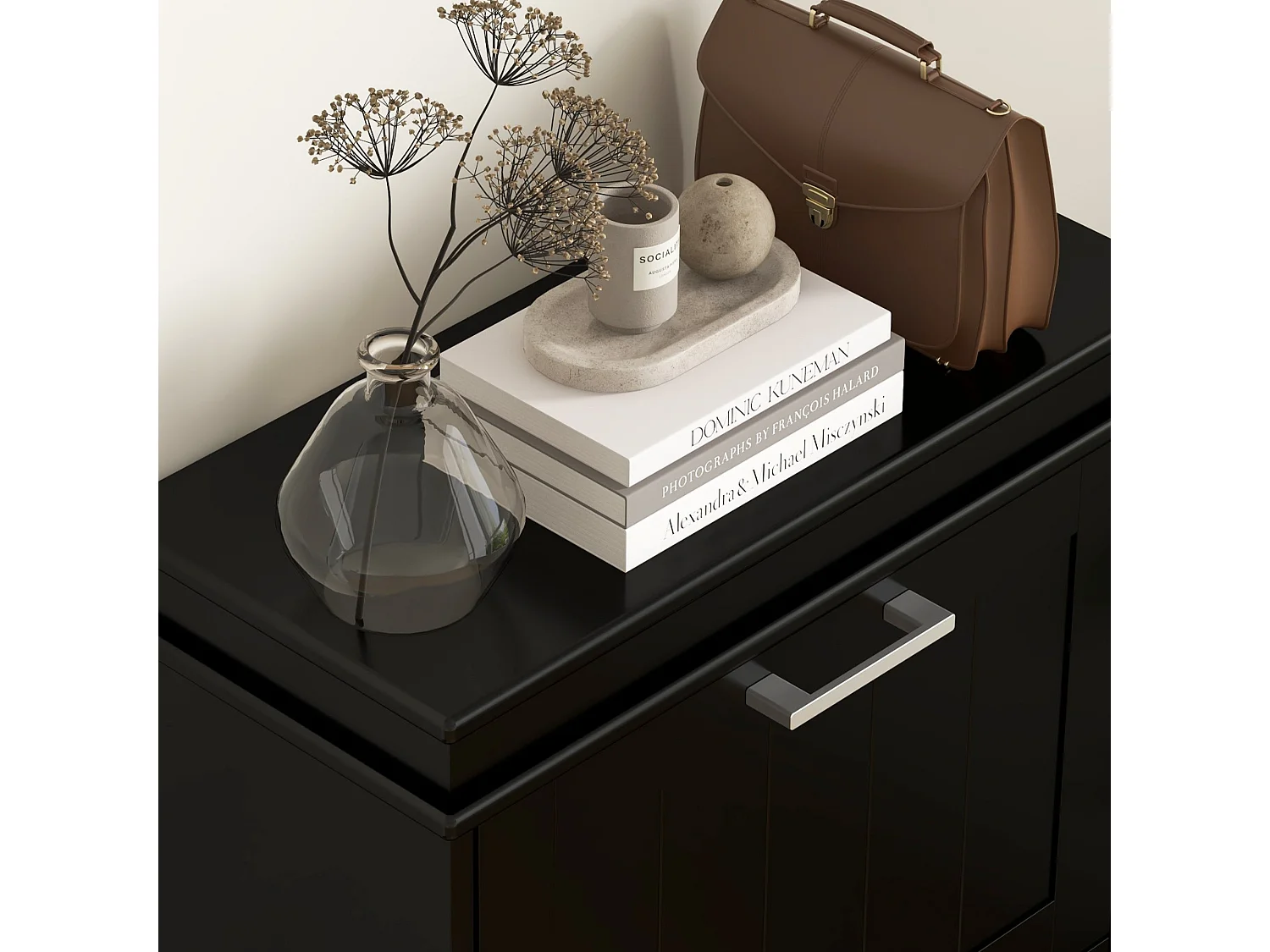 Kaso Black Minimal 3 Drawer Shoe Cabinet