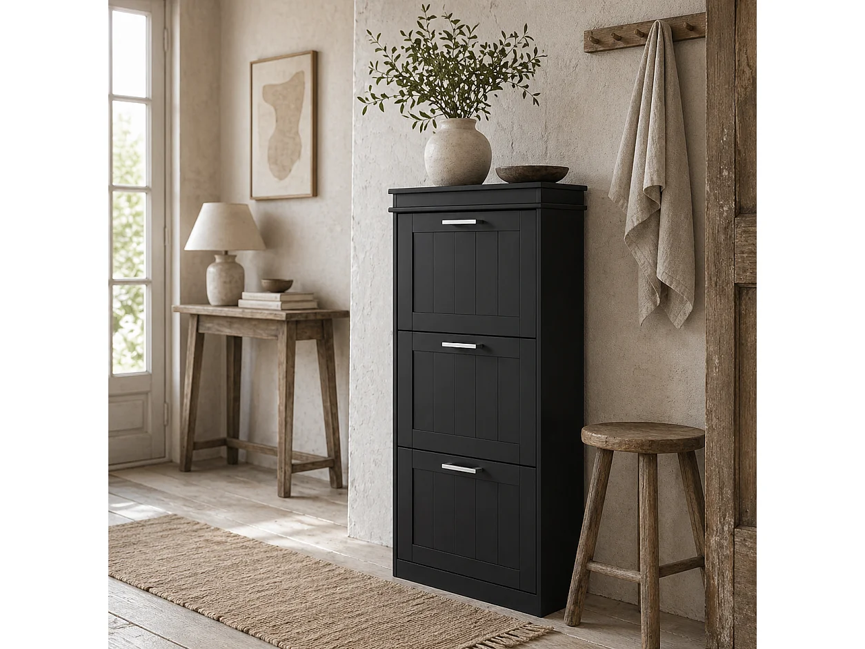 Kaso Black Minimal 3 Drawer Shoe Cabinet