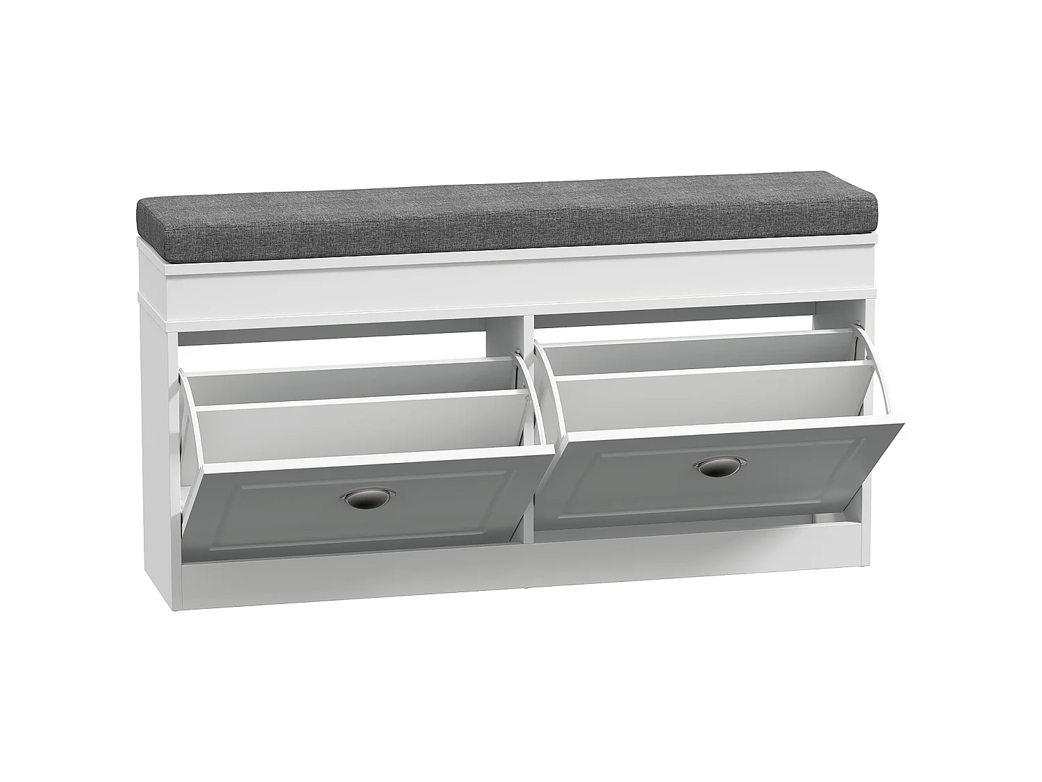 Nedola White Shoe Storage Bench with Cushioned Seat 2 Flip Drawers