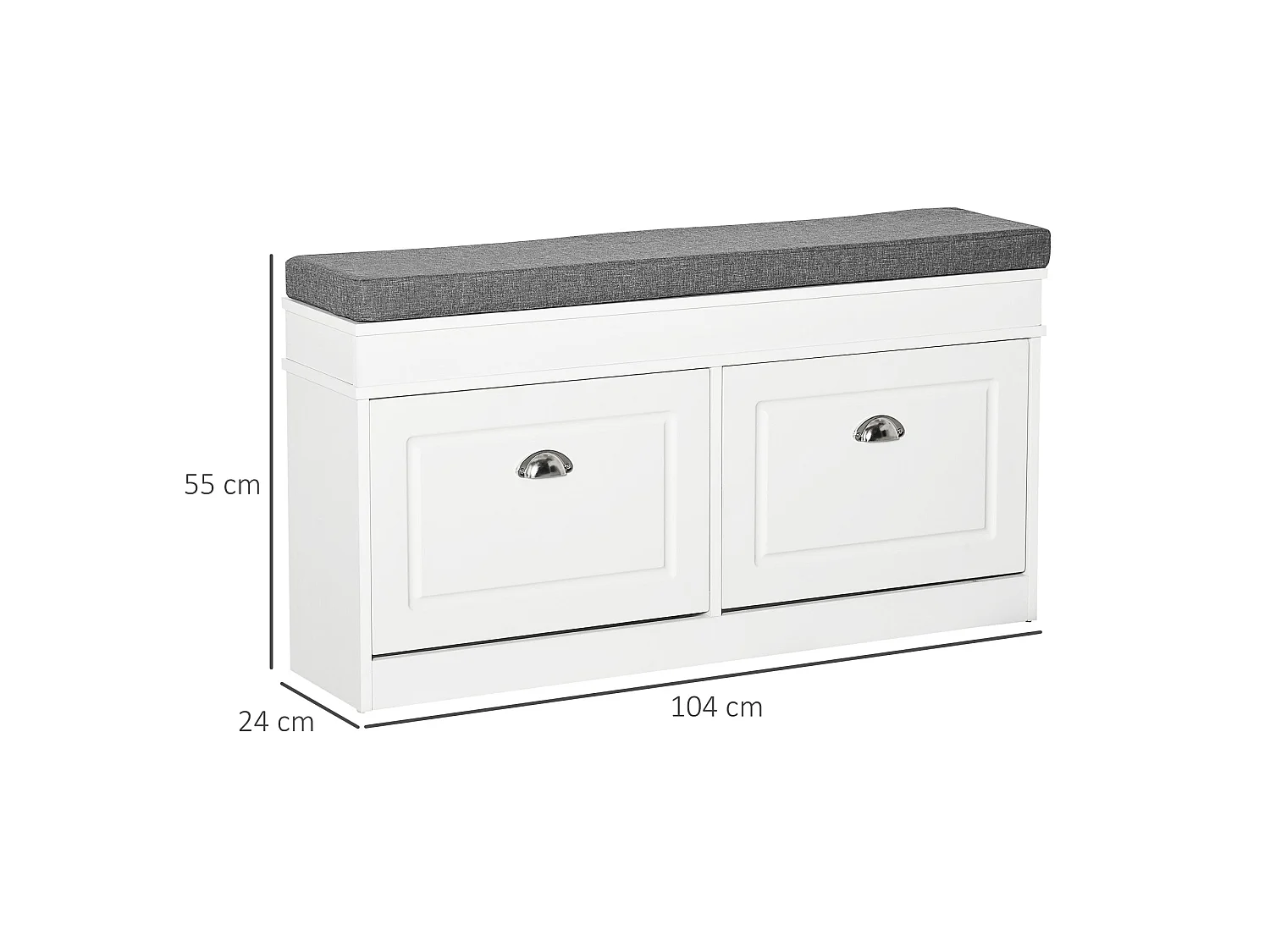 Nedola White Shoe Storage Bench with Cushioned Seat 2 Flip Drawers