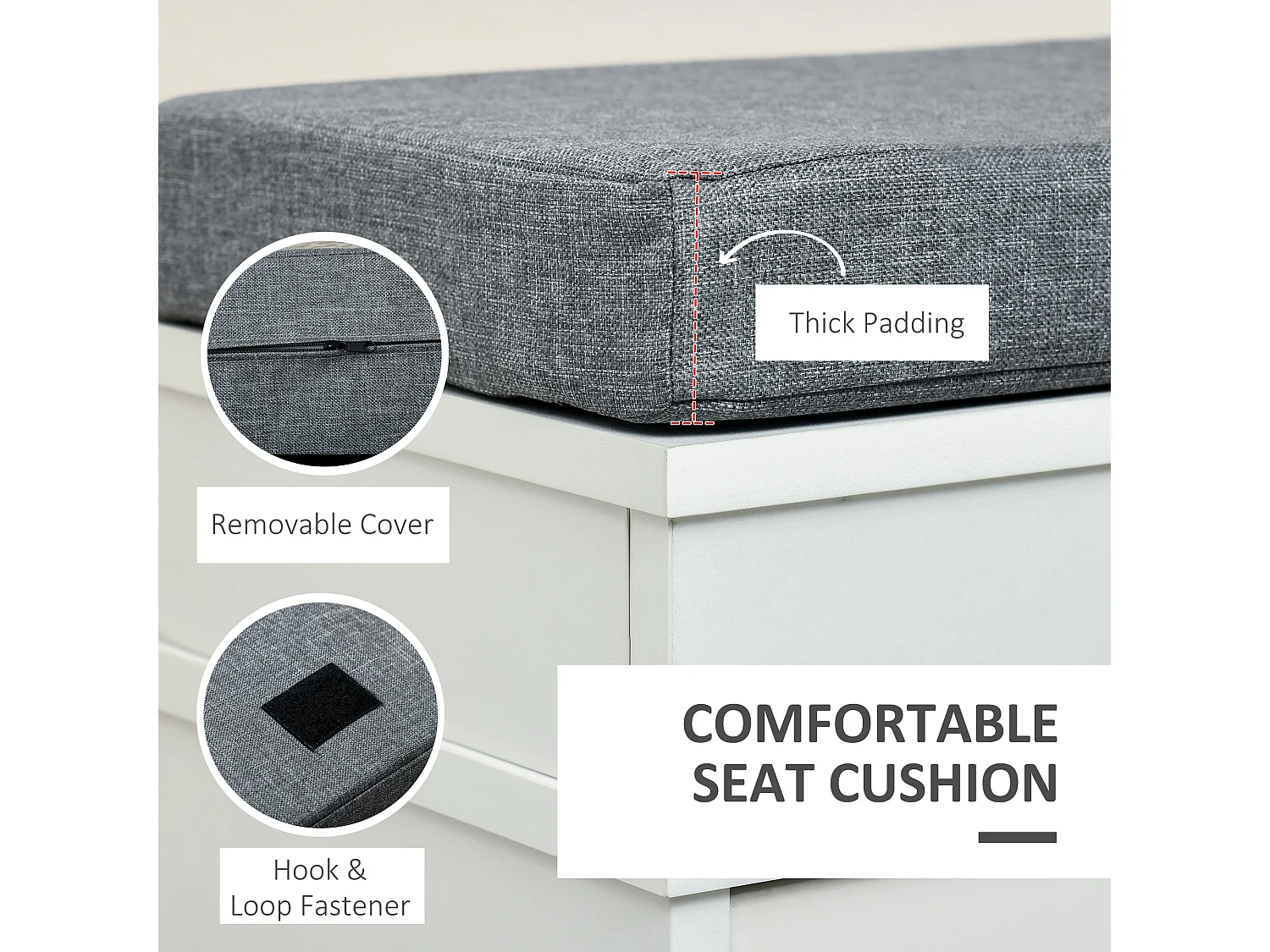 Nedola White Shoe Storage Bench with Cushioned Seat 2 Flip Drawers