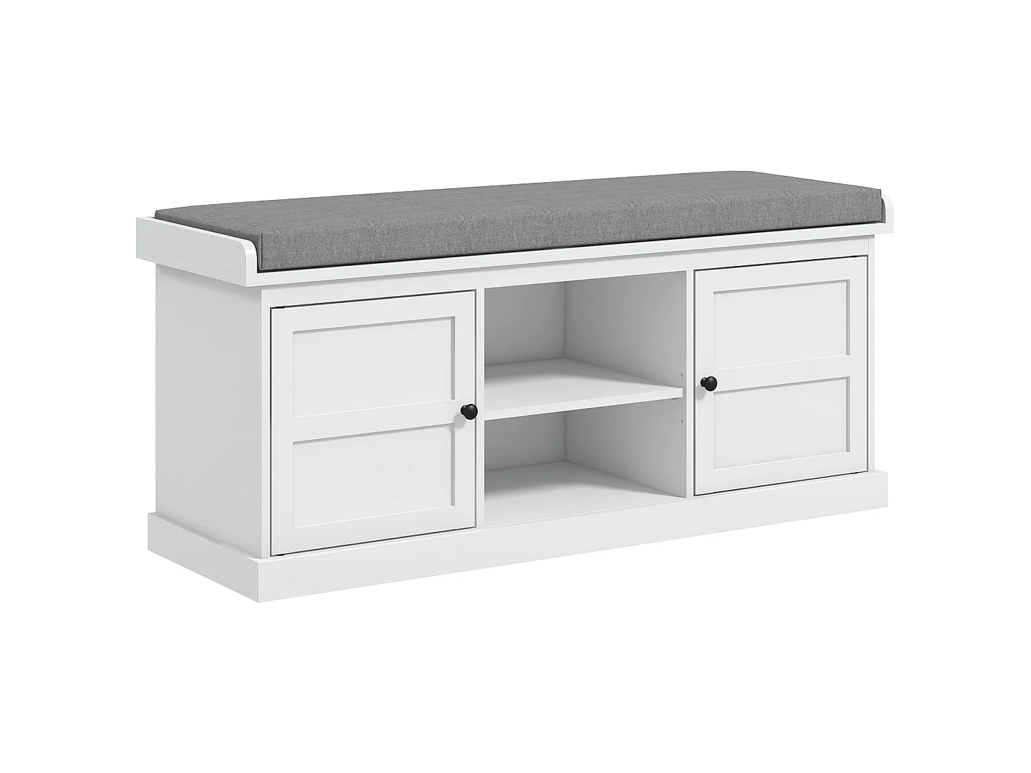 Lire Wooden White and Grey Multi Compartment Shoe Bench with Cushioned Top