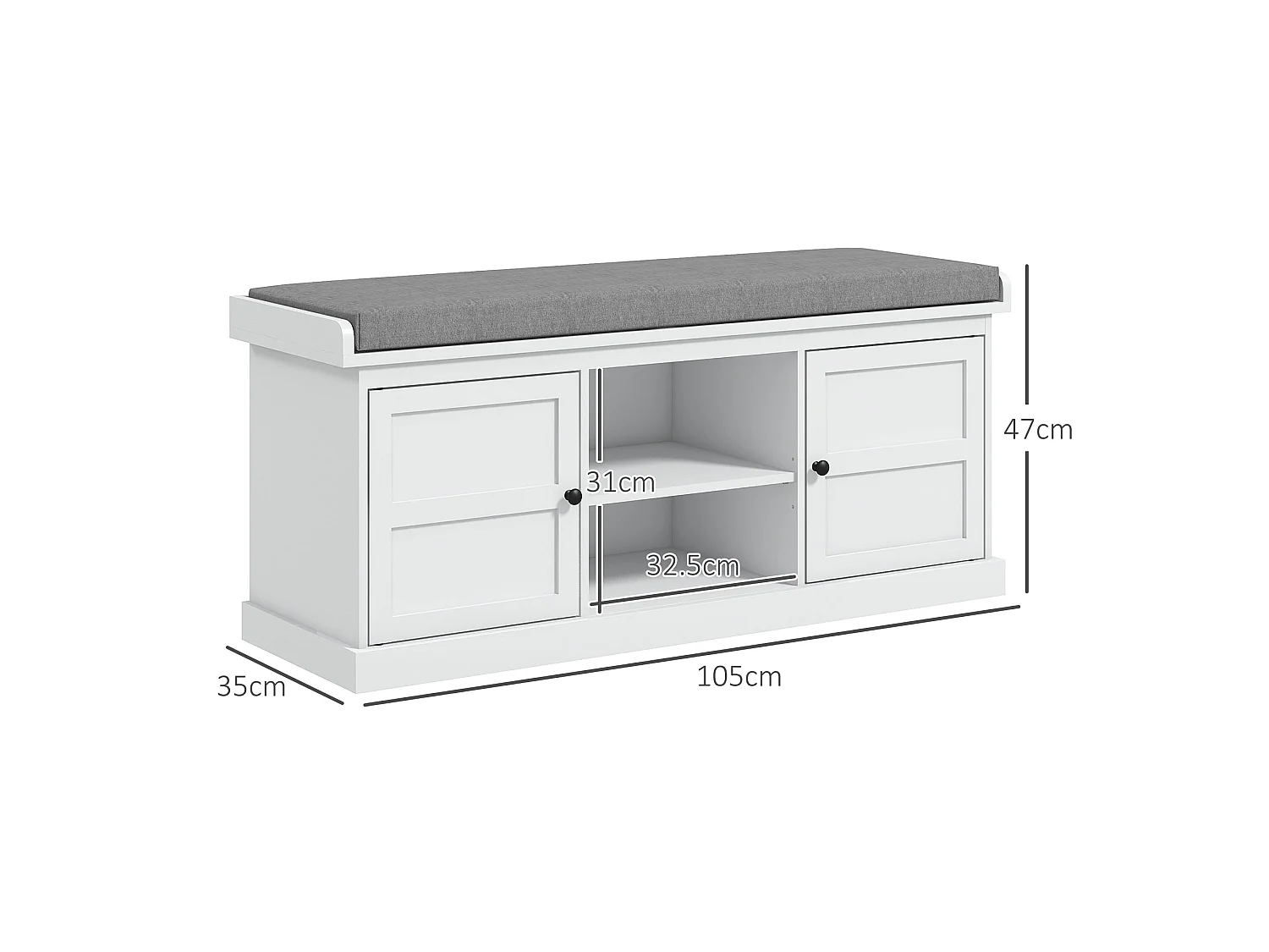 Lire Wooden White and Grey Multi Compartment Shoe Bench with Cushioned Top