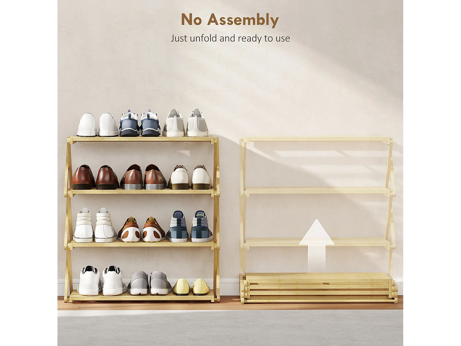 Taseyo Sori Natural Bamboo 4 Tier Folding Shoe Rack