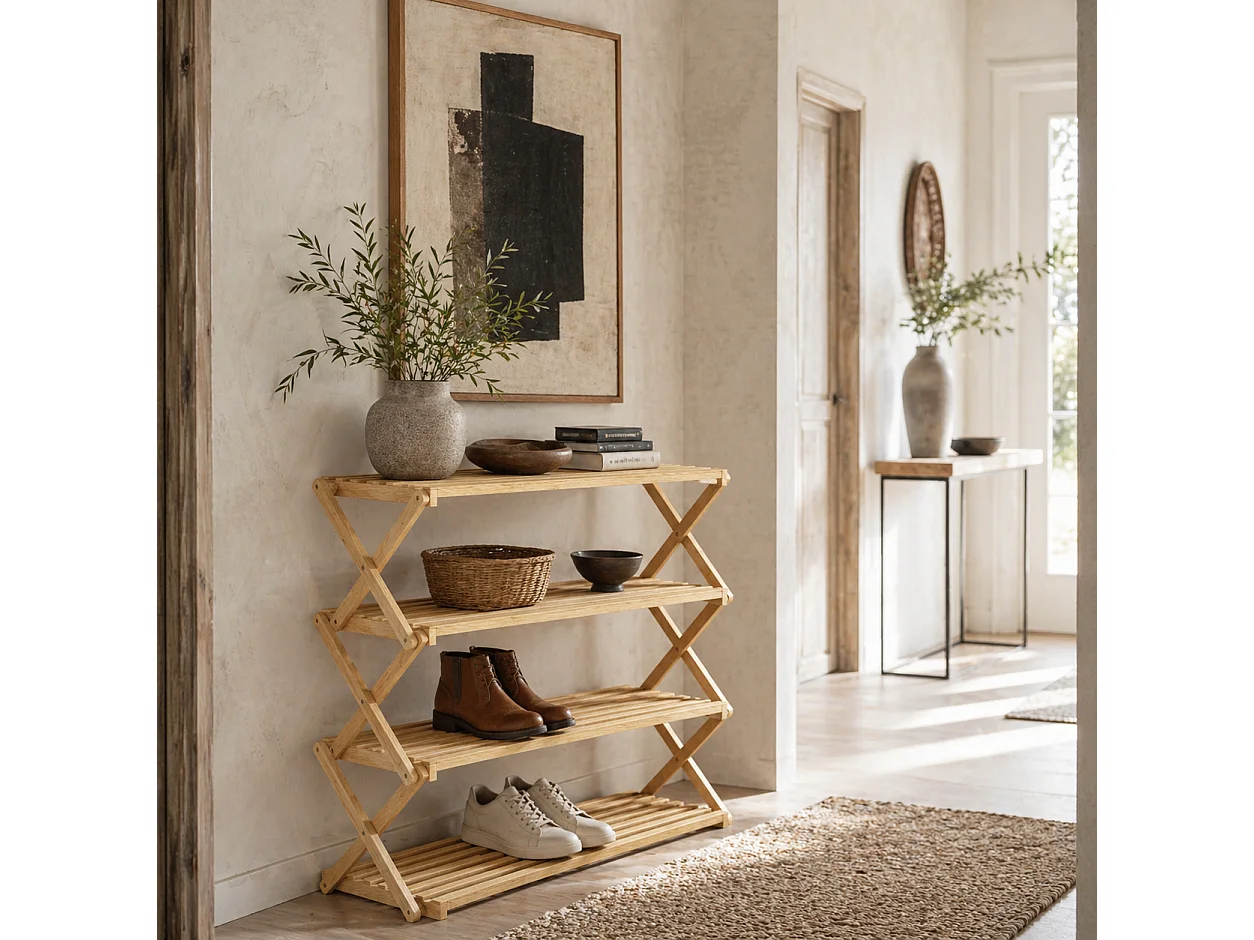 Taseyo Sori Natural Bamboo 4 Tier Folding Shoe Rack