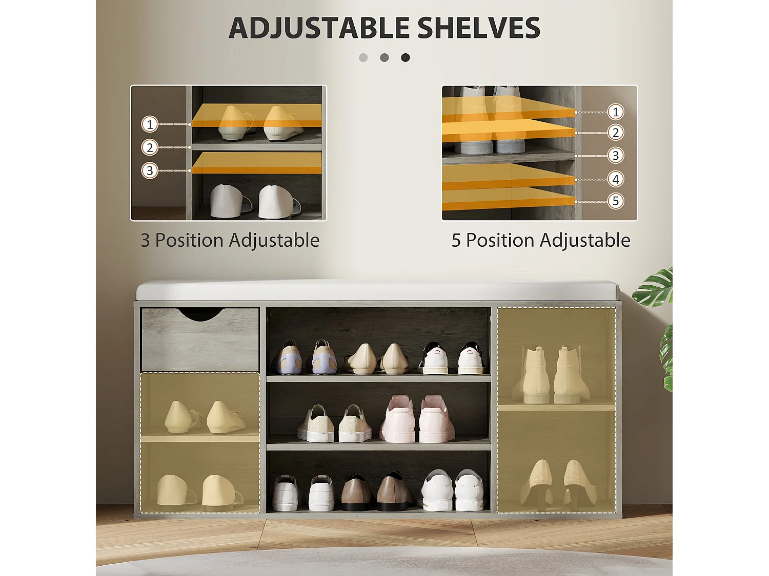 Neba Grey Shoe Storage Bench with Cushioned Linen Effect Seat