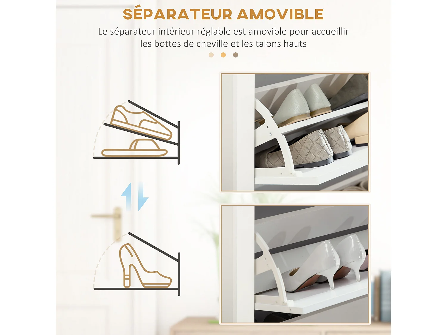 Rokeha Narrow Shoe Cupboard 3 Tilt Out Drawers White and Natural