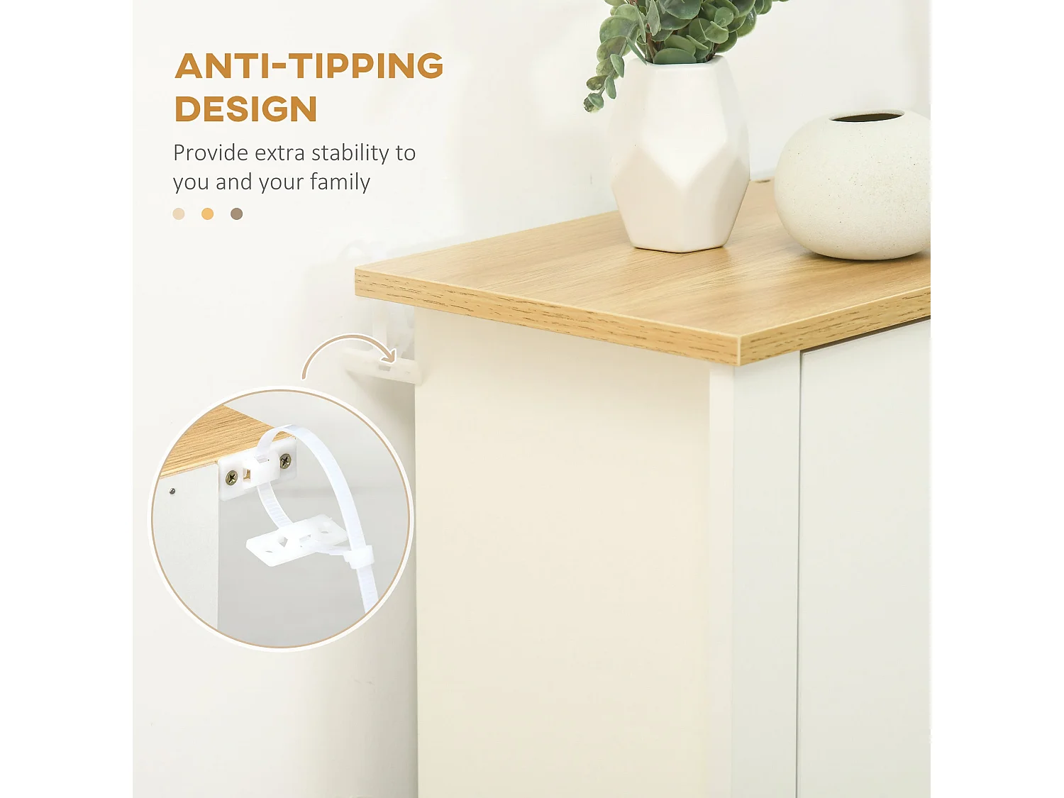 Rokeha Narrow Shoe Cupboard 3 Tilt Out Drawers White and Natural