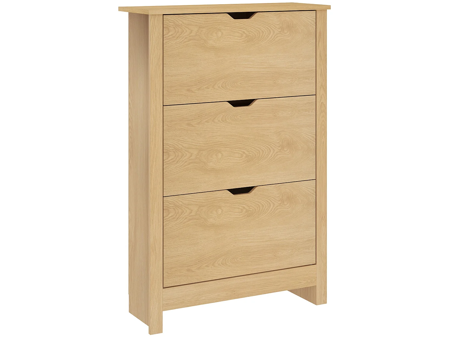 Nesela Slim Shoe Cabinet Natural Wood Finish 3 Flip Drawers for Up to 18 Pairs