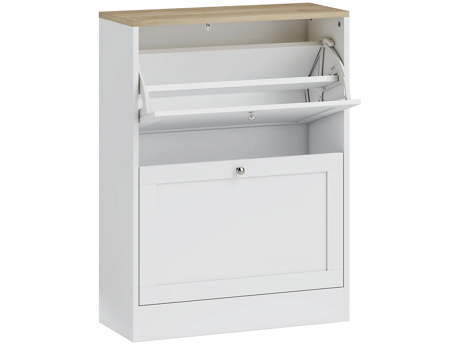 Lori White Shoe Cabinet with Natural Top 2 Flip Drawers Slim 23.5cm Depth