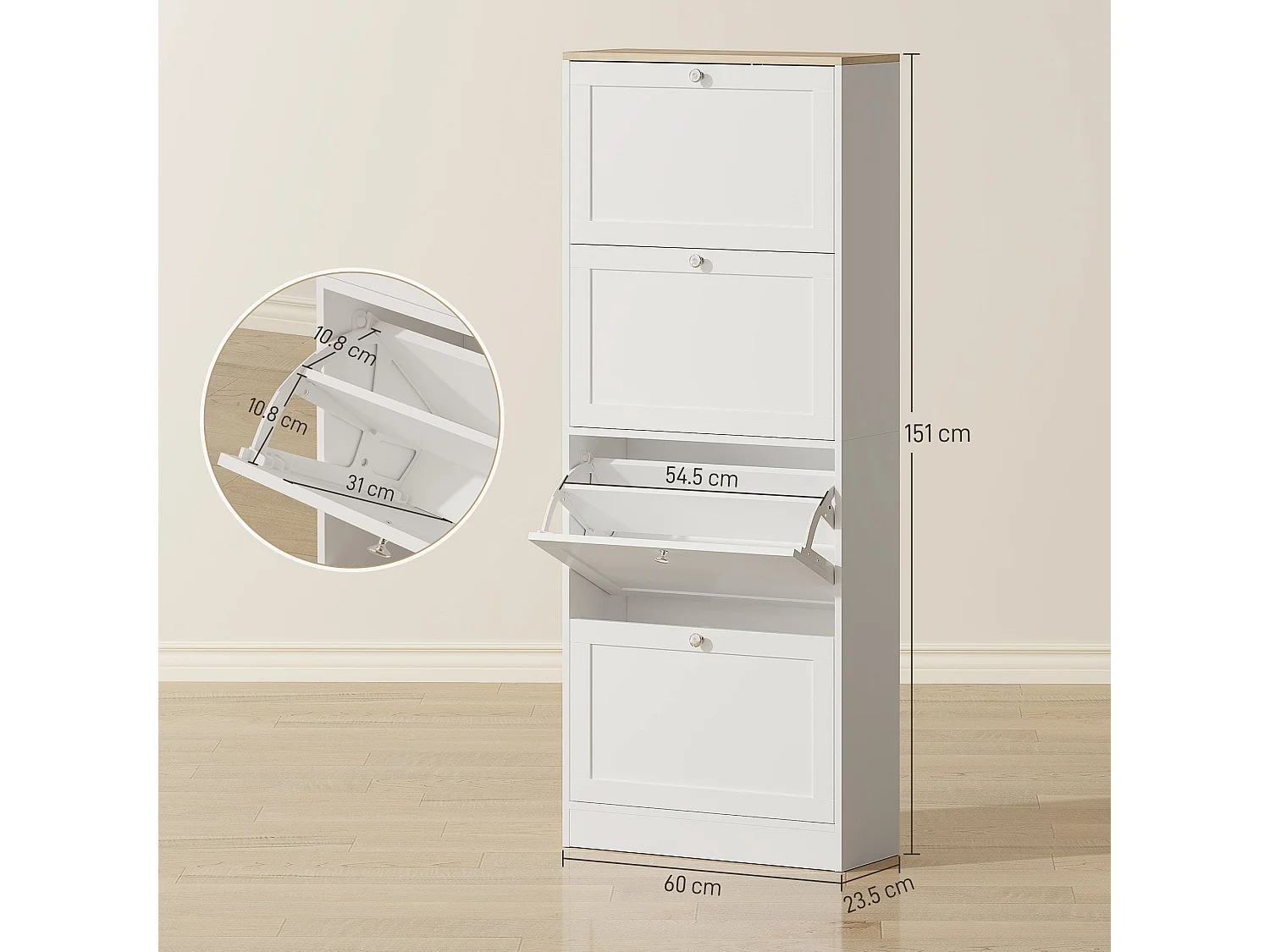 Fiyofa White 4 Drawer Slim Shoe Cabinet Melamine Coated Particleboard
