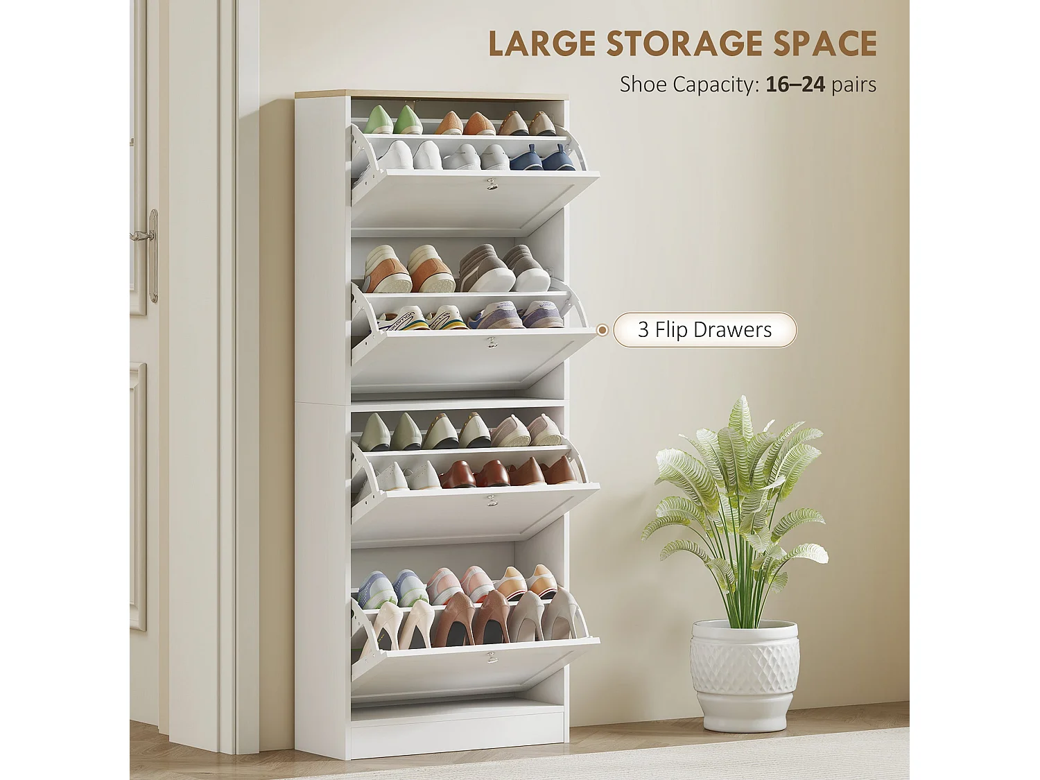 Fiyofa White 4 Drawer Slim Shoe Cabinet Melamine Coated Particleboard