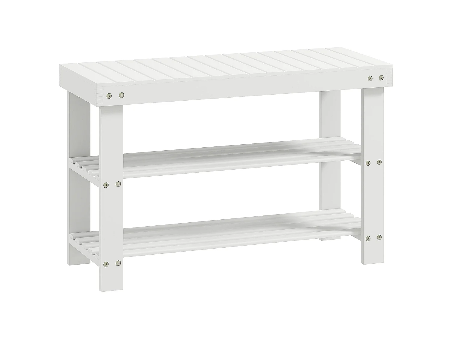 Riyo White Bamboo 2 Tier Shoe Storage Bench Compact Hallway Seat