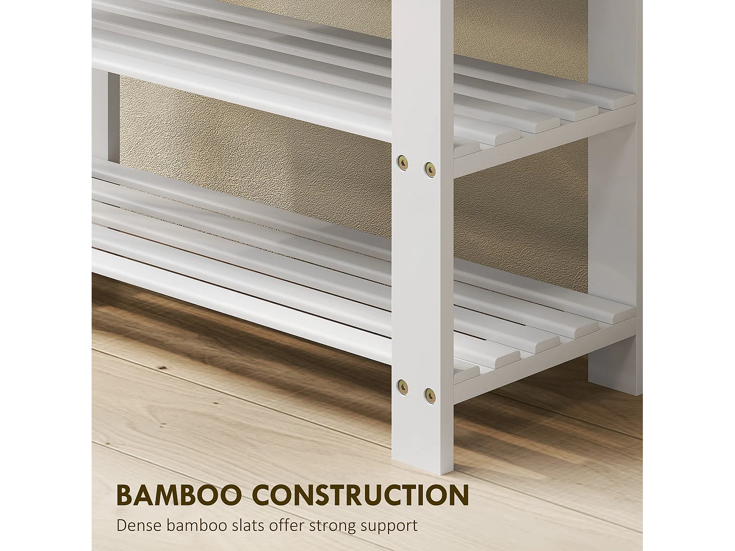 Riyo White Bamboo 2 Tier Shoe Storage Bench Compact Hallway Seat