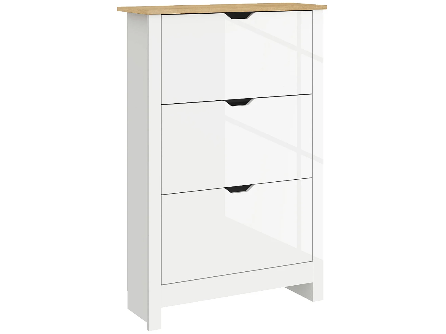 Dorane Lake High Gloss White Slim Shoe Cabinet 3 Flip Drawers