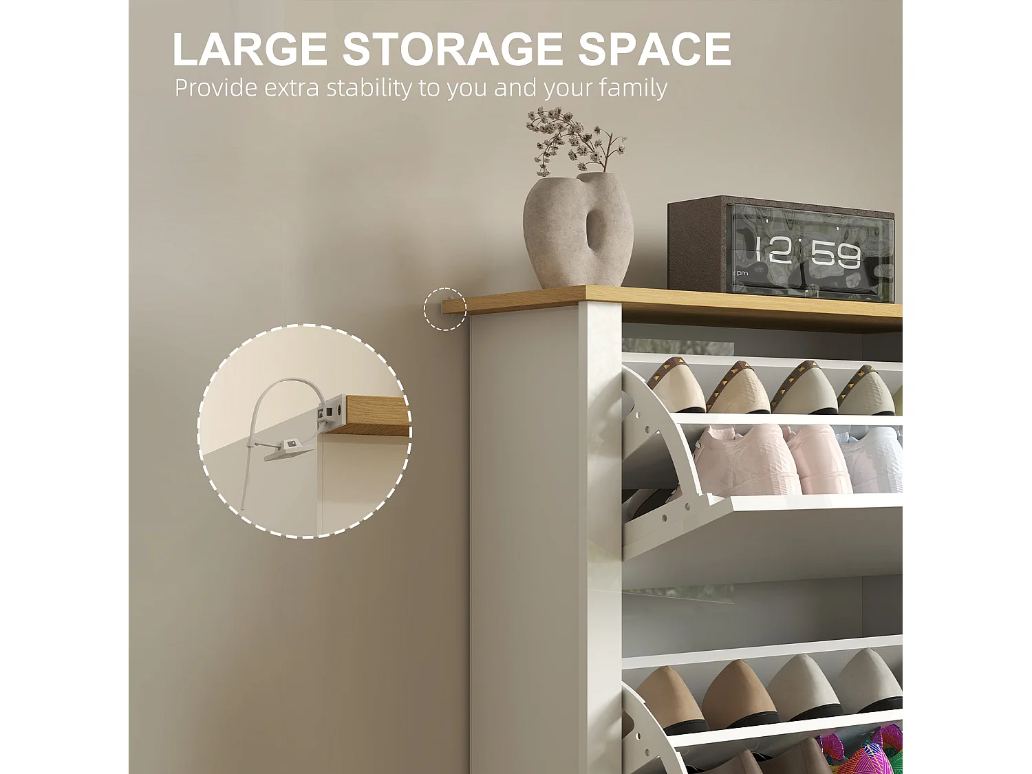 Dorane Lake High Gloss White Slim Shoe Cabinet 3 Flip Drawers