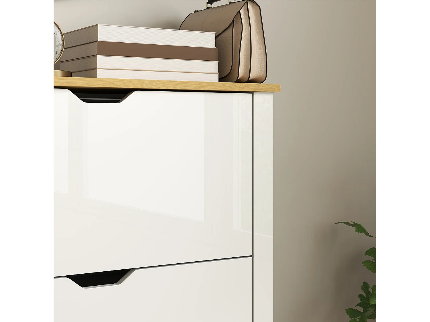 Dorane Lake High Gloss White Slim Shoe Cabinet 3 Flip Drawers