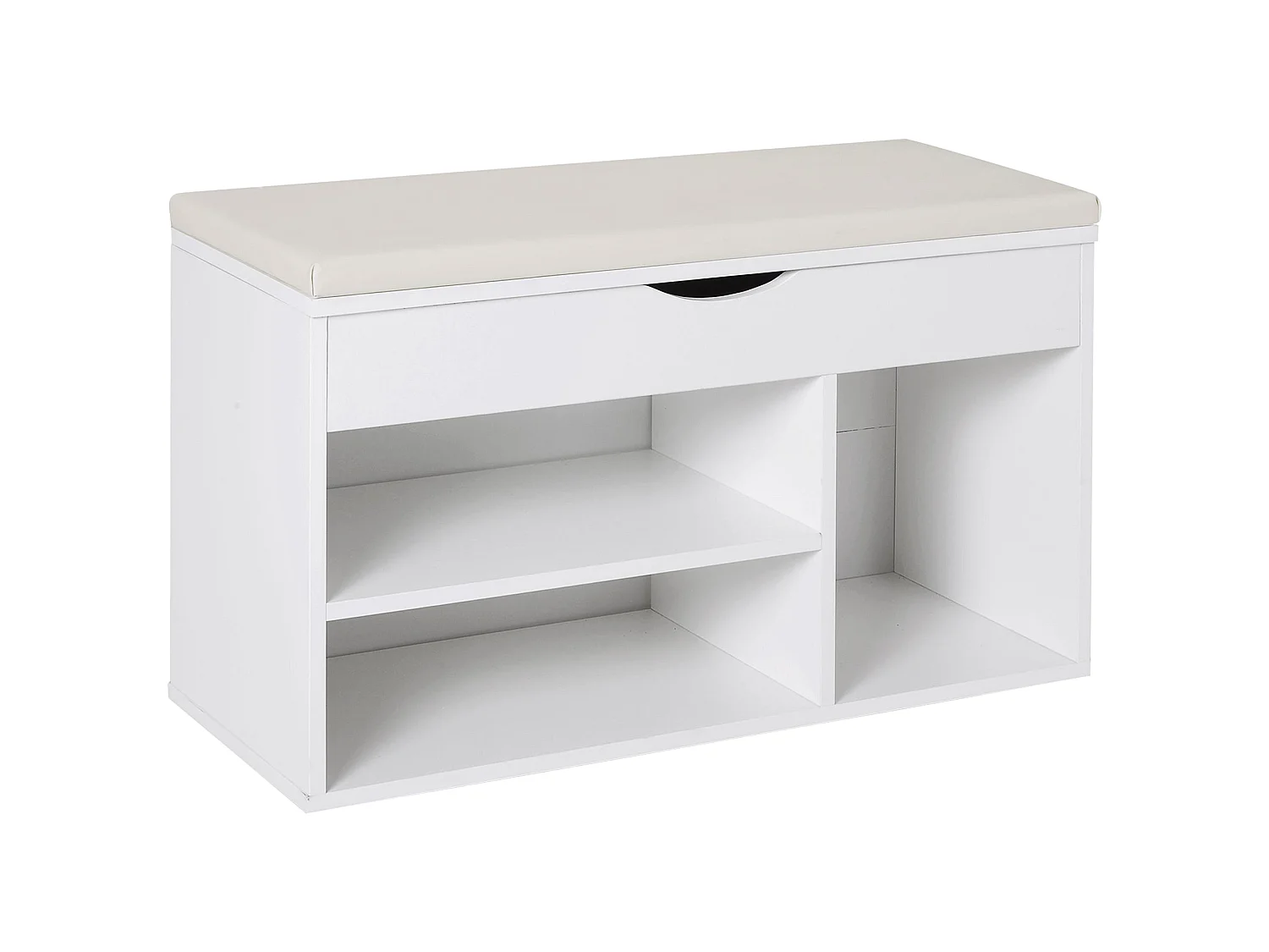 Sokari White Shoe Storage Bench with Padded Seat and Hidden Compartment