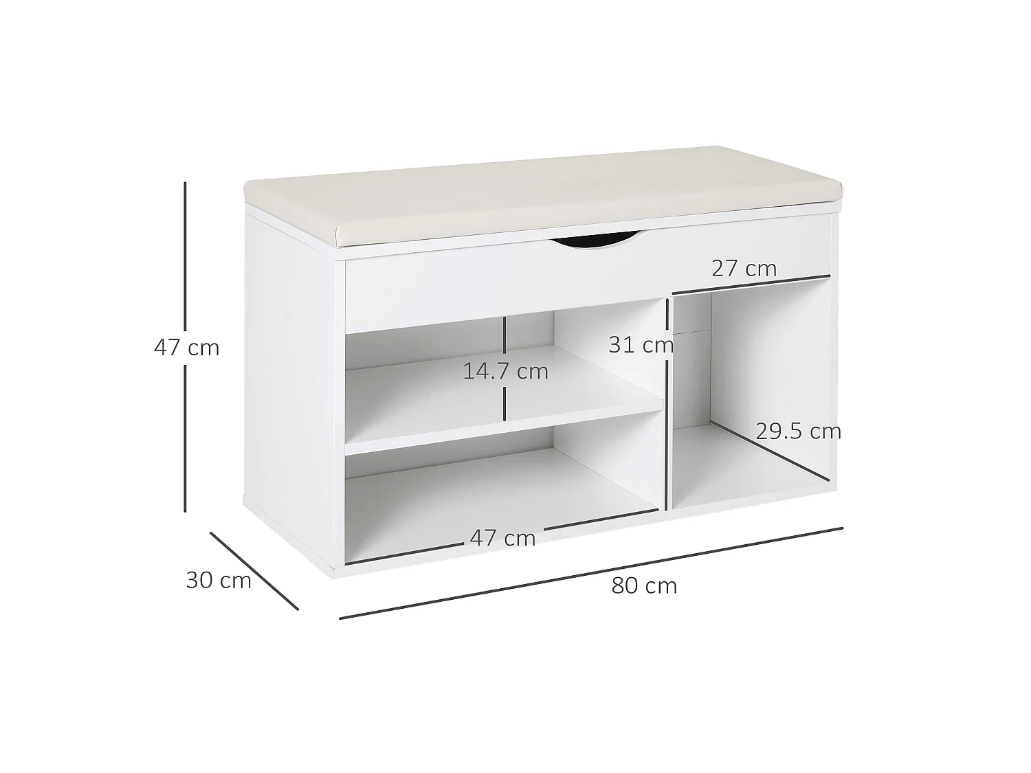 Sokari White Shoe Storage Bench with Padded Seat and Hidden Compartment