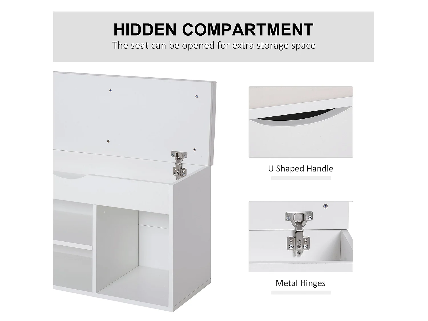 Sokari White Shoe Storage Bench with Padded Seat and Hidden Compartment