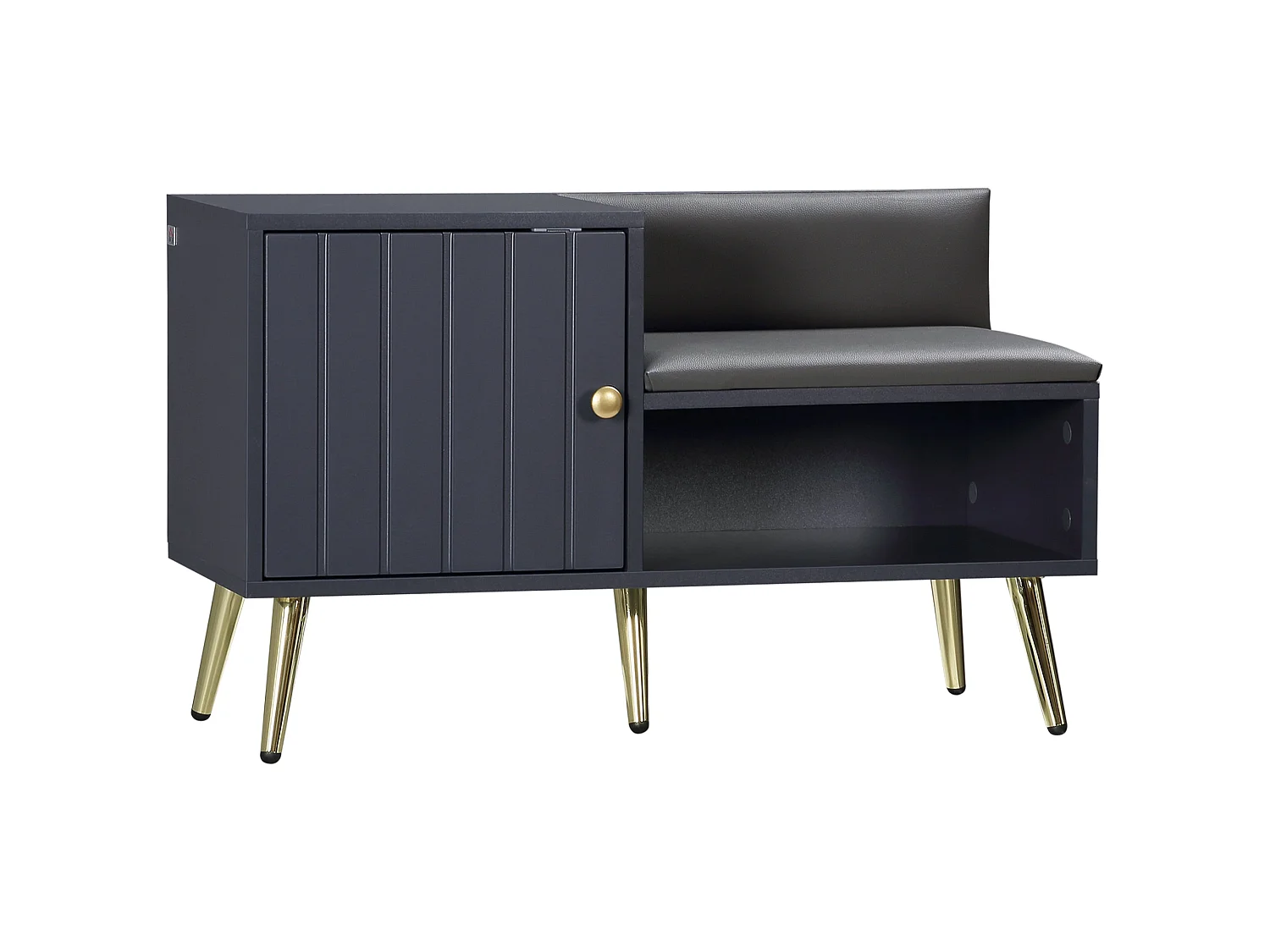 Roha Grey Shoe Storage Bench with Padded Seat and Side Cupboard