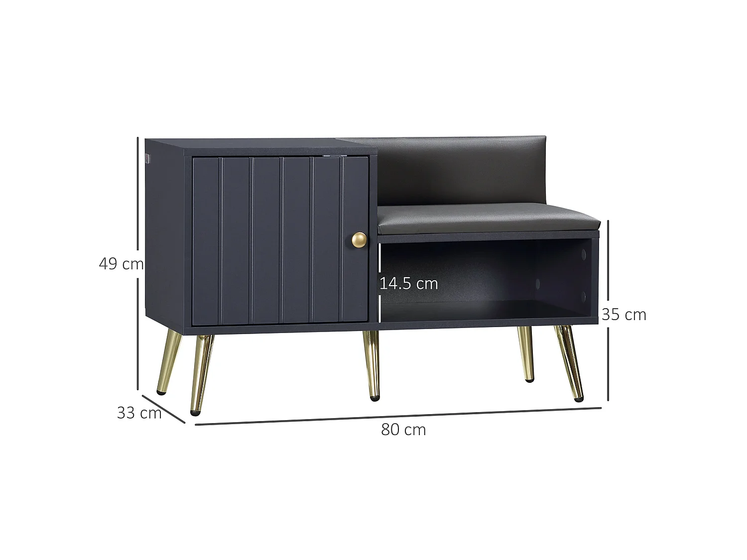 Roha Grey Shoe Storage Bench with Padded Seat and Side Cupboard