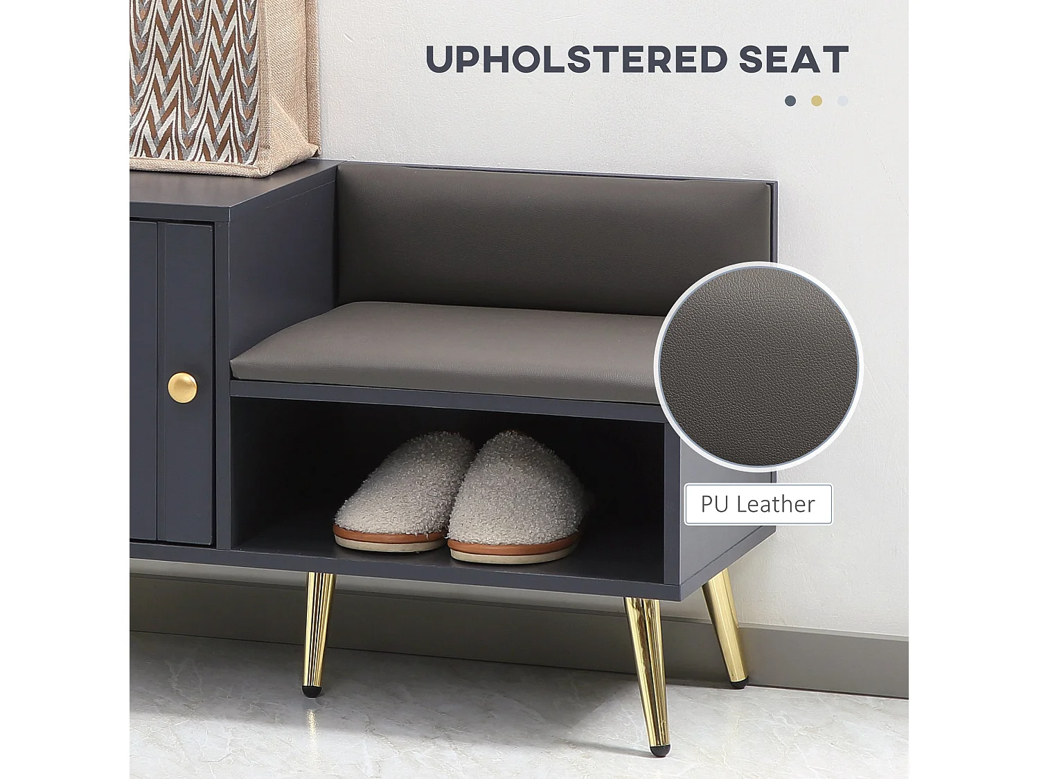 Roha Grey Shoe Storage Bench with Padded Seat and Side Cupboard