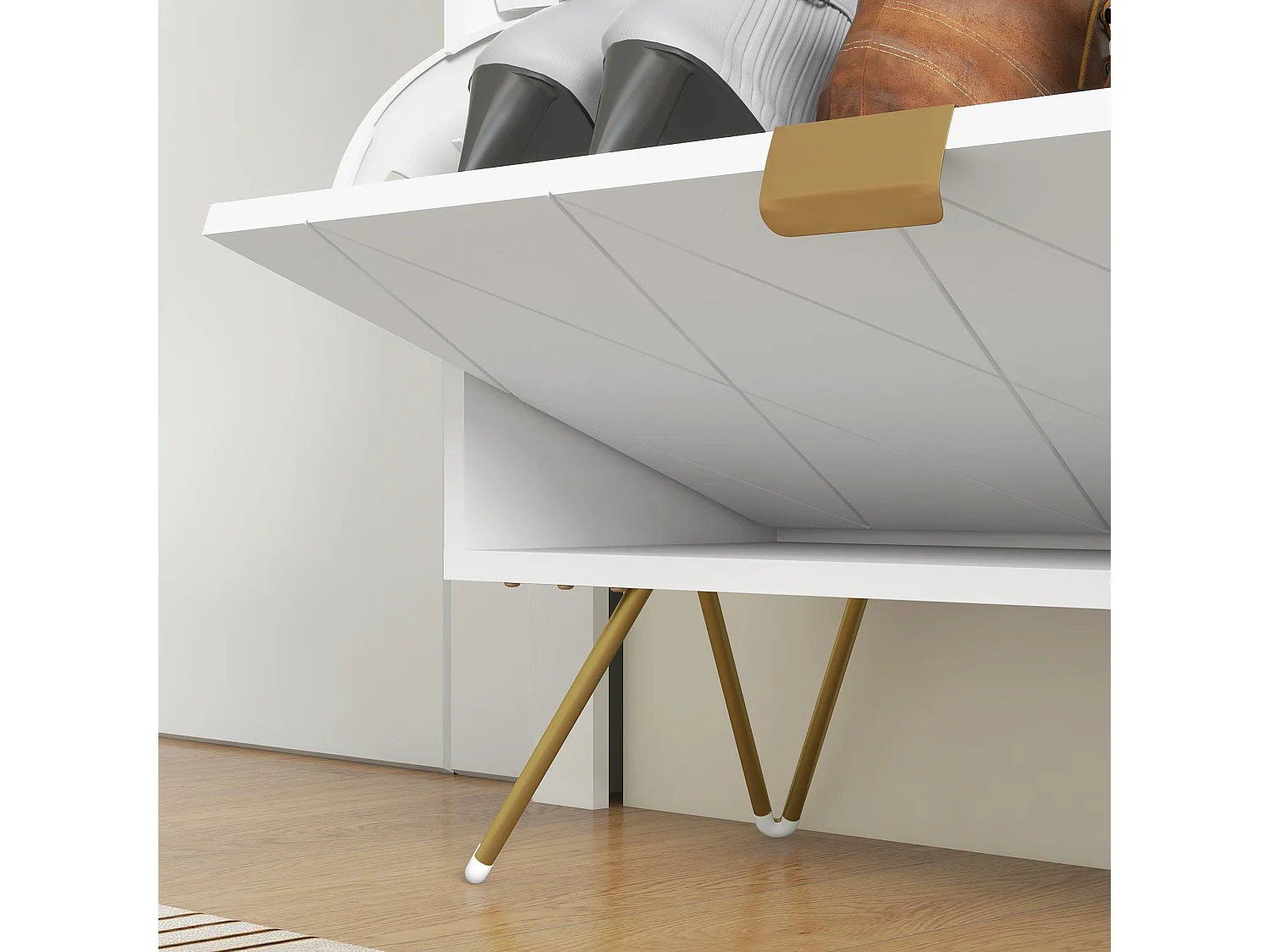 Molari Doha White Narrow Shoe Cabinet with 2 Flip Drawers and Top Drawer