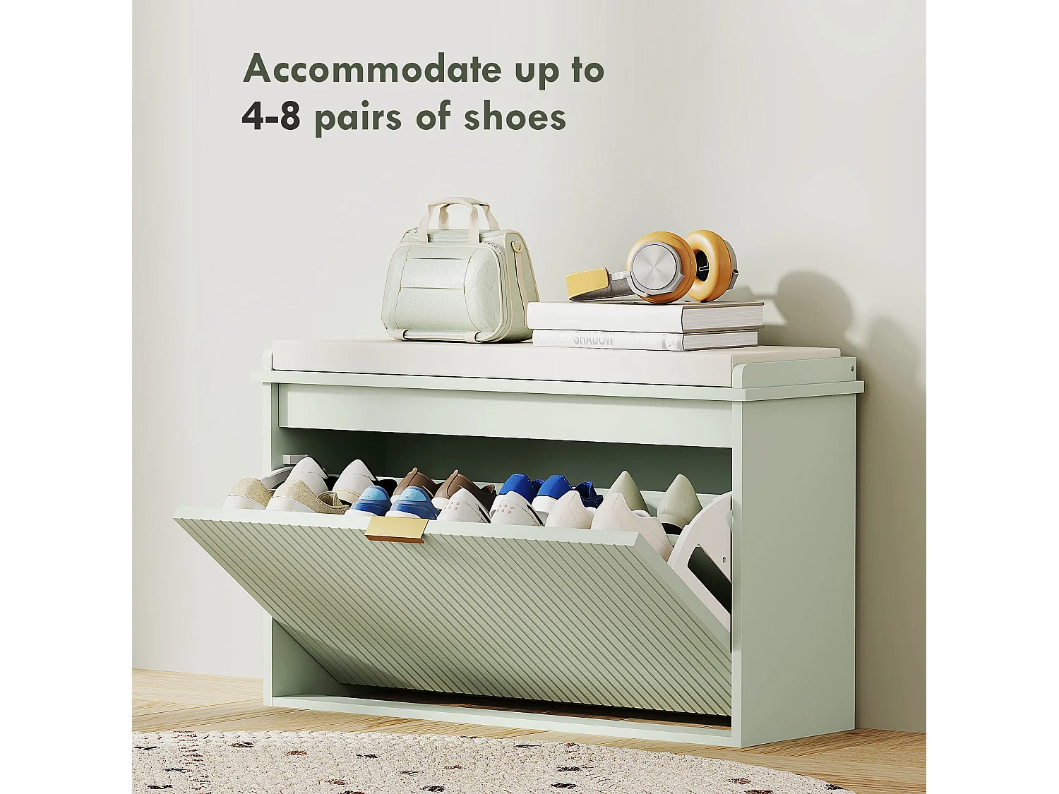 Nohalu Baro Mint Green 8 Pair Shoe Bench with Cushioned Top