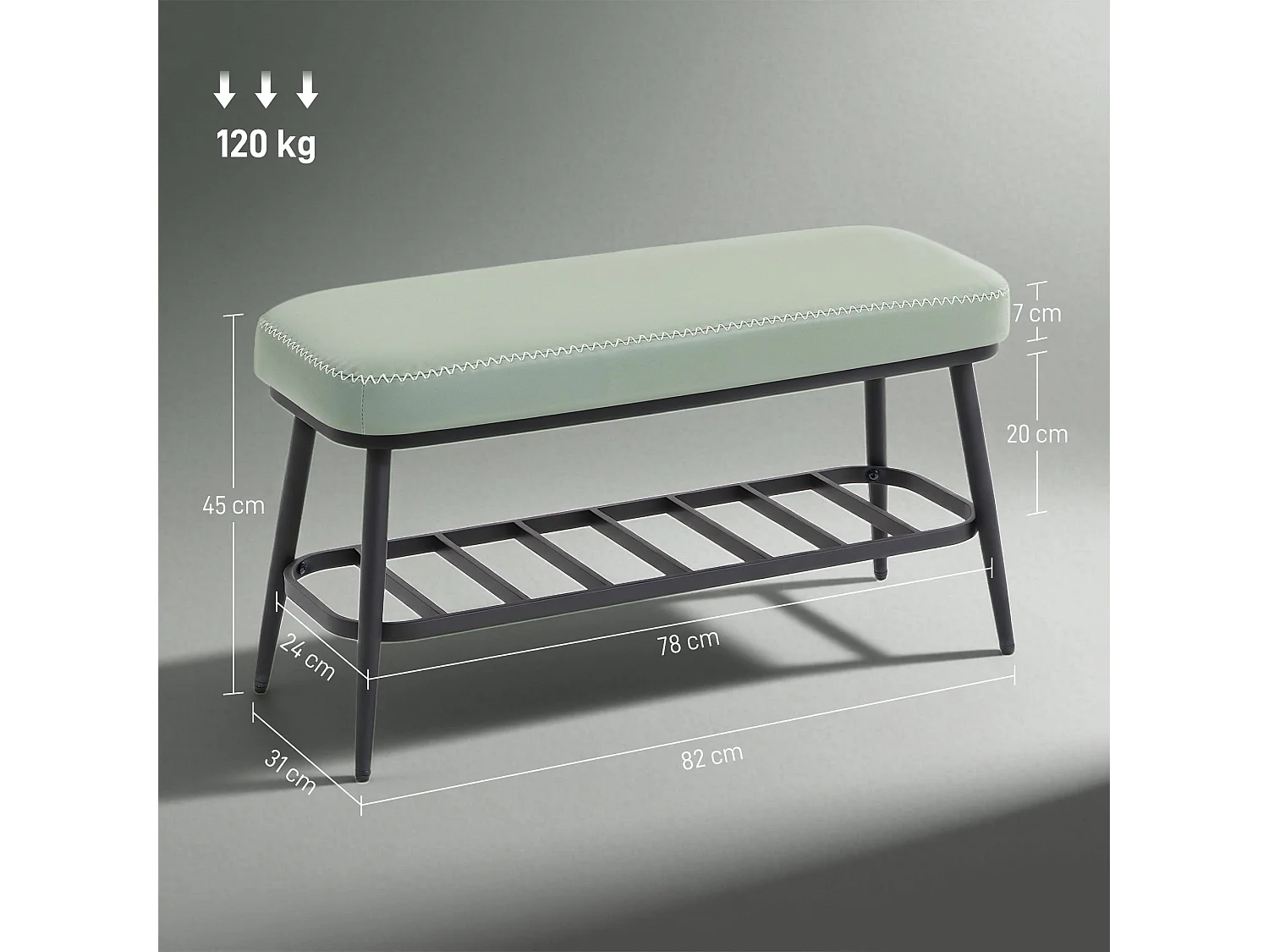 Nava Mint Green PU Leather Shoe Storage Bench with Cushioned Seat