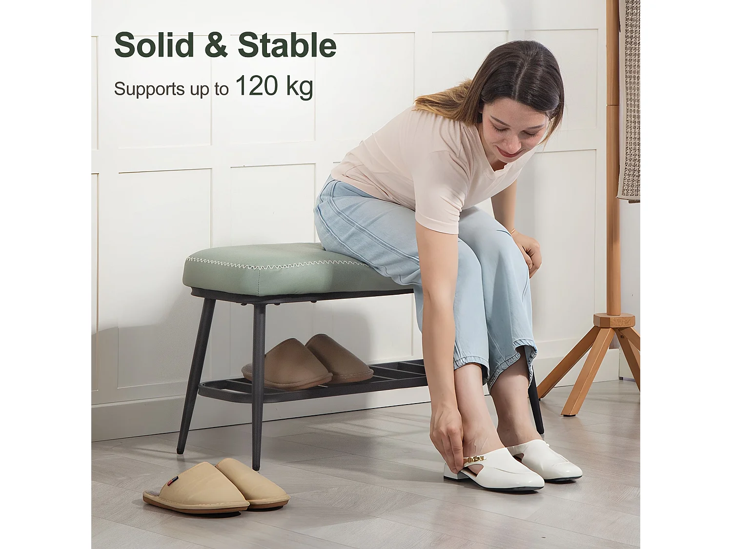 Nava Mint Green PU Leather Shoe Storage Bench with Cushioned Seat