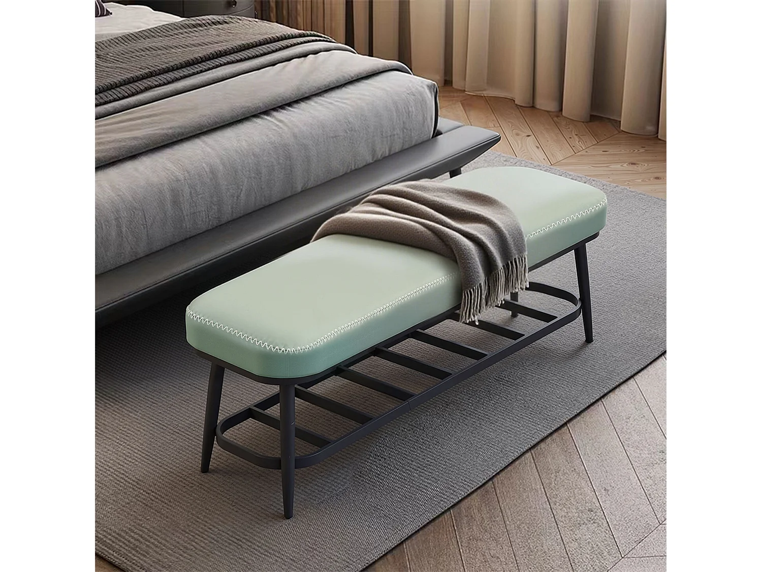 Nava Mint Green PU Leather Shoe Storage Bench with Cushioned Seat