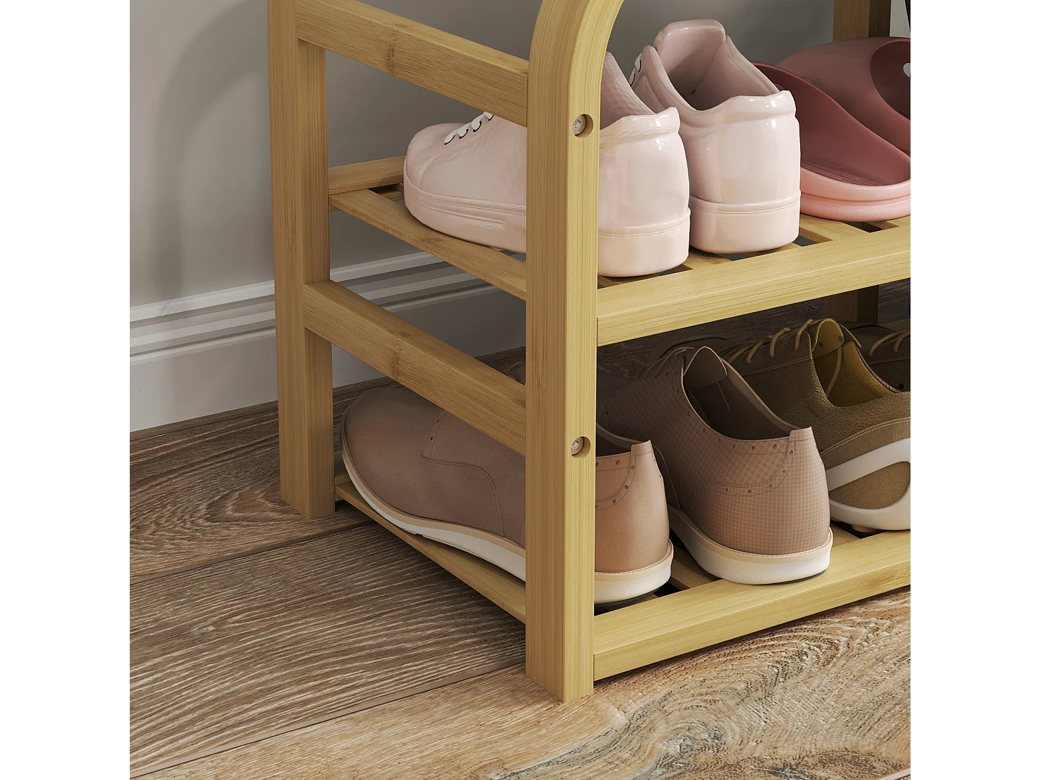 Mira Bamboo Shoe Bench with Grey Padded Seat Natural Finish
