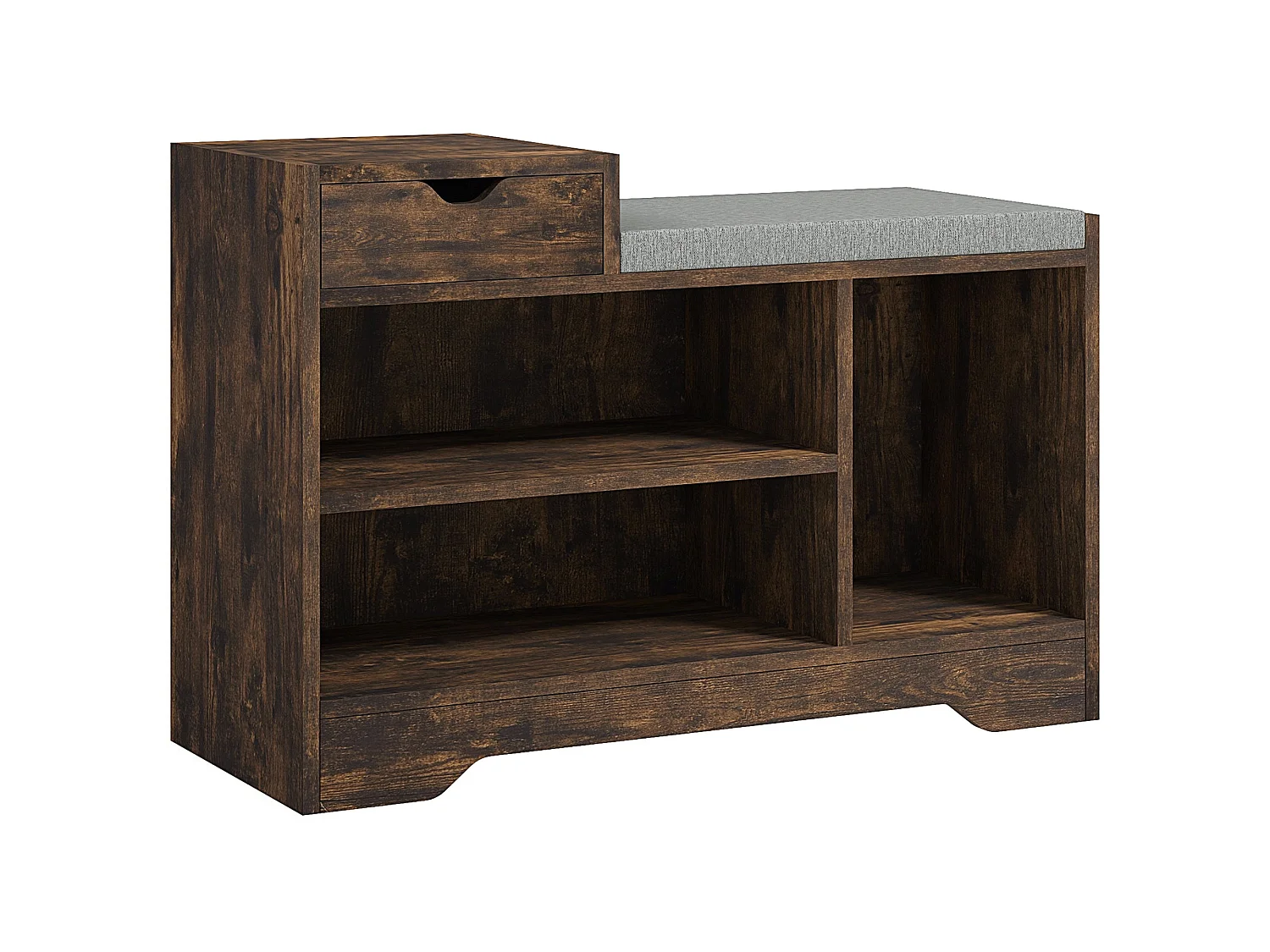 Nata Rustic Brown Shoe Bench with Grey Cushioned Seat