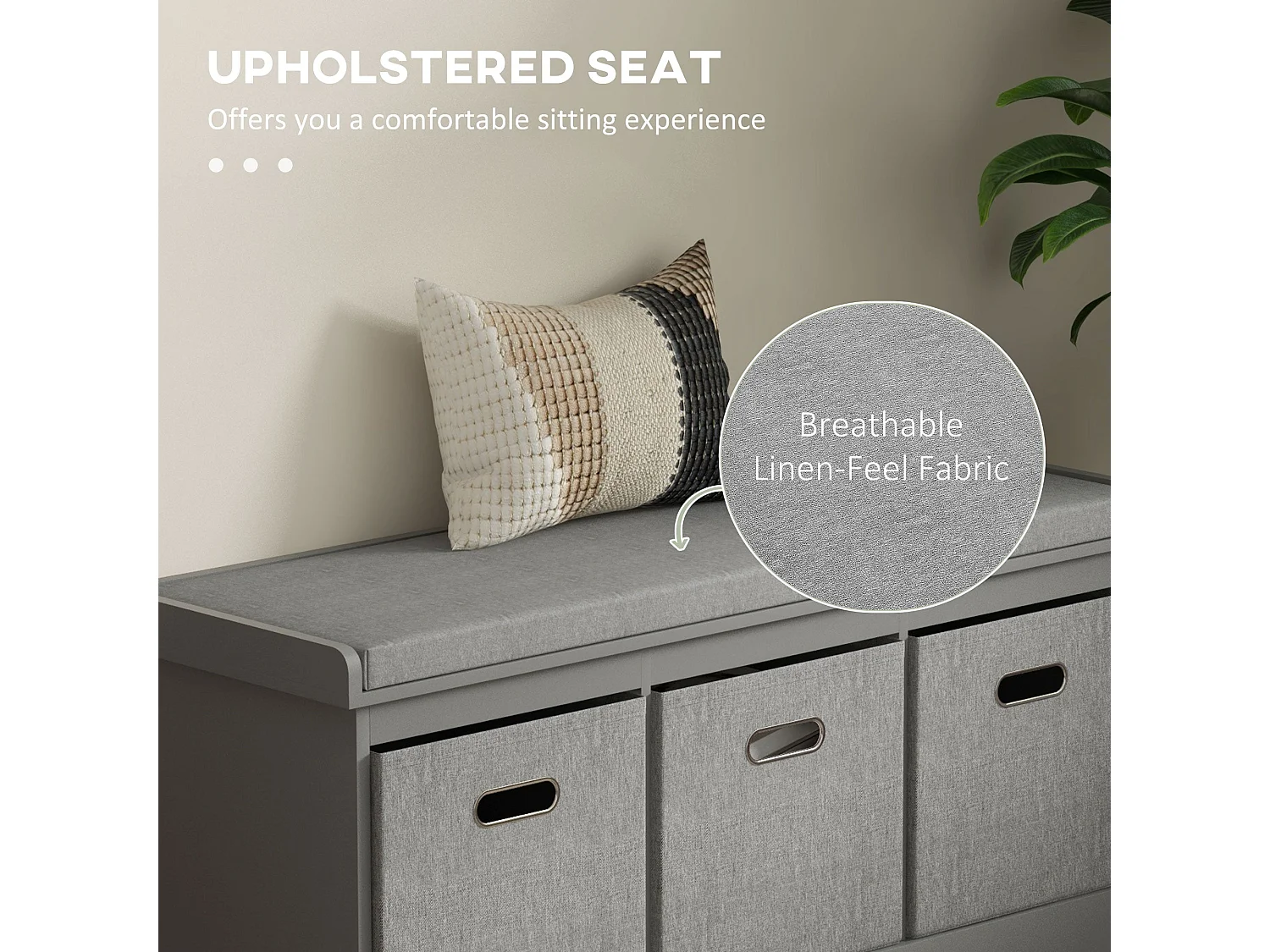 Marari 3 Drawer Grey Shoe Storage Bench with Padded Seat