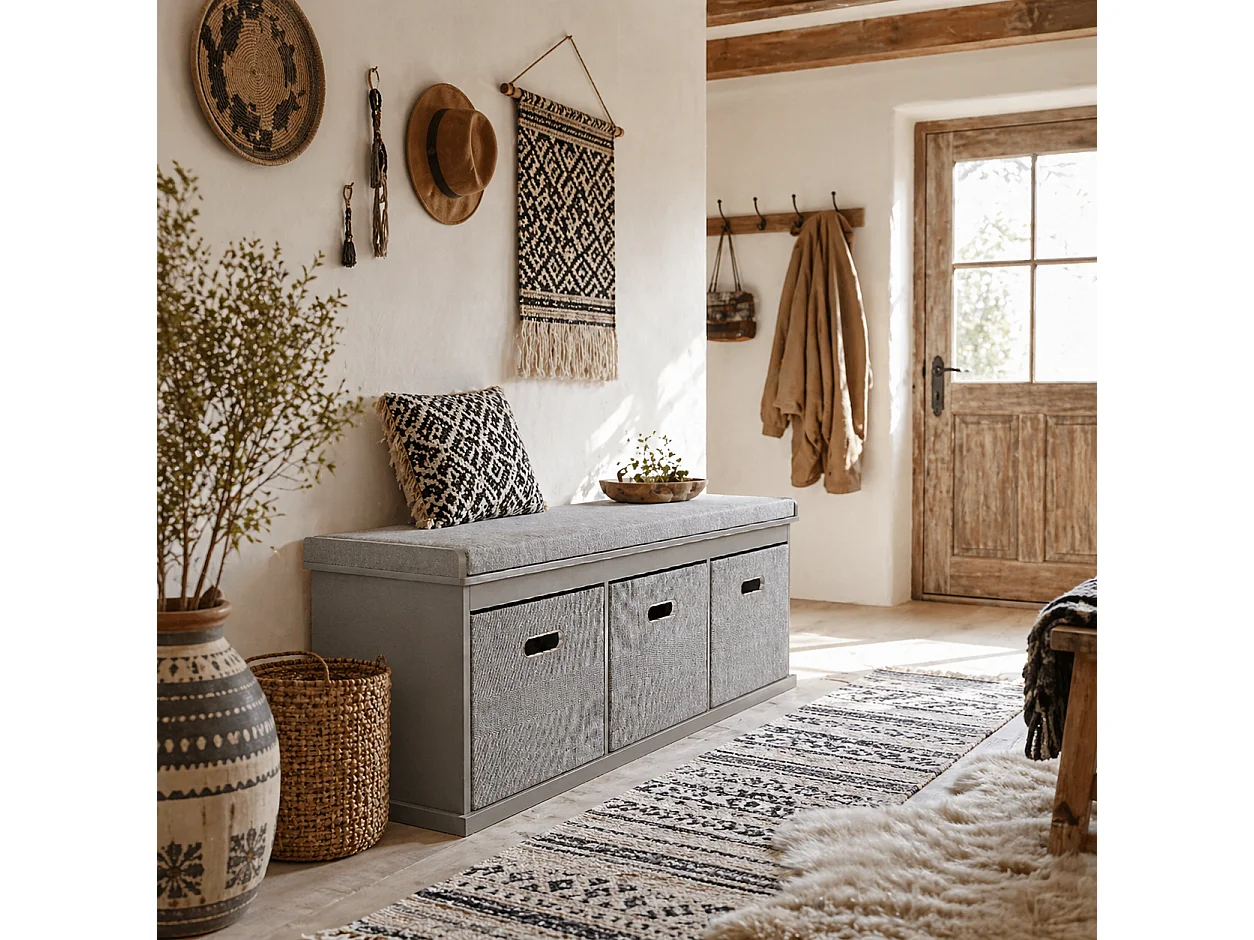 Marari 3 Drawer Grey Shoe Storage Bench with Padded Seat