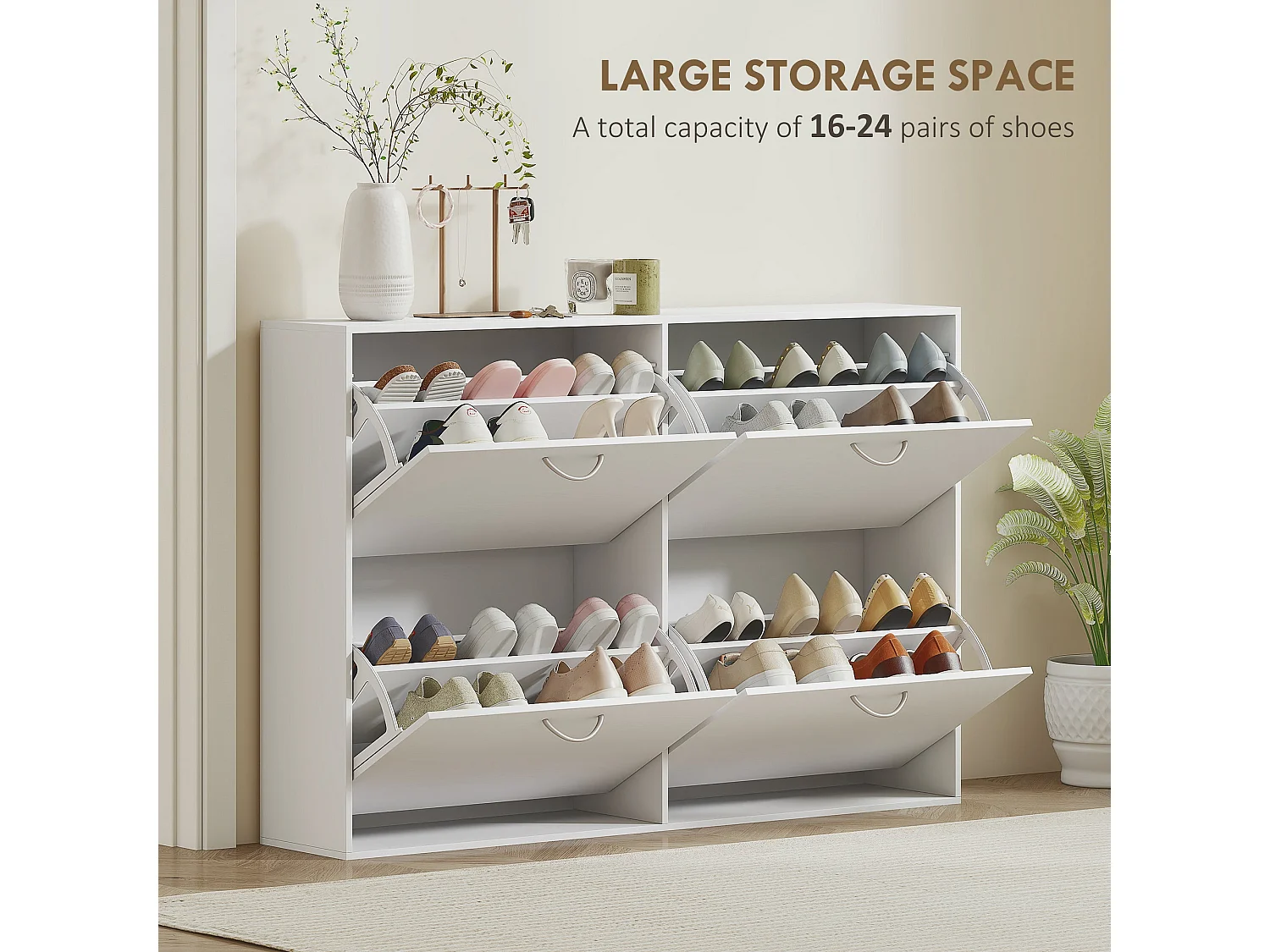 Notake White 4 Drawer Shoe Cabinet Slim 24cm Depth 16 24 Pair Storage