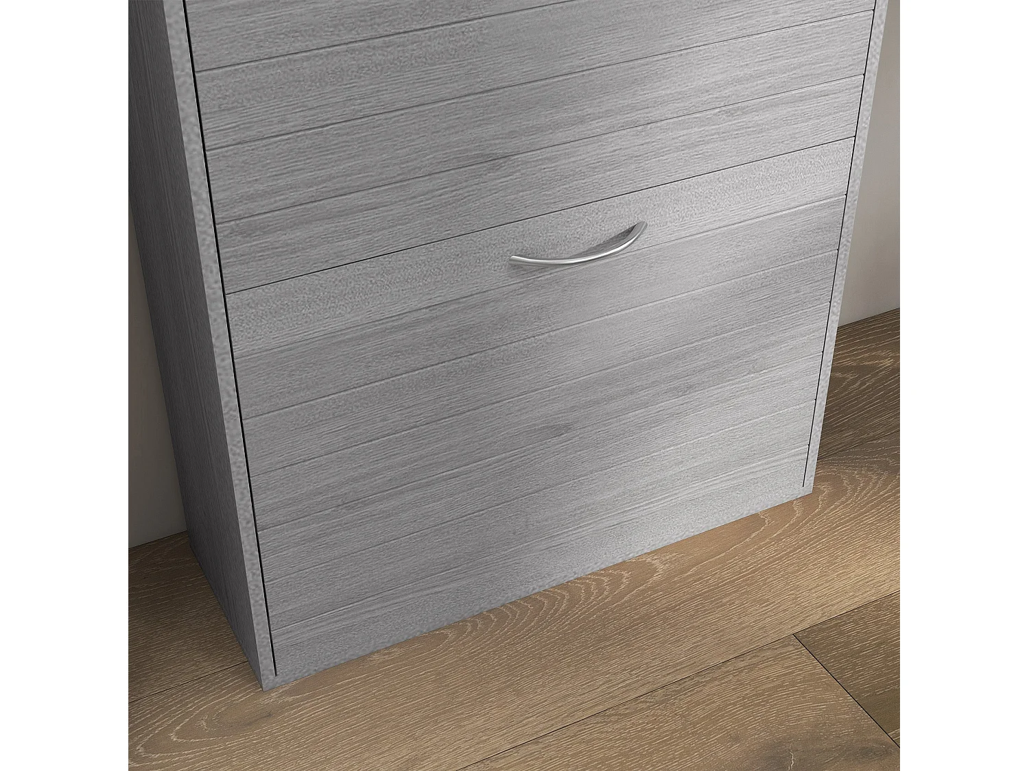 Makahi Grey Wood Effect Shoe Cabinet 3 Flip Drawers Stores up to 12 Pairs
