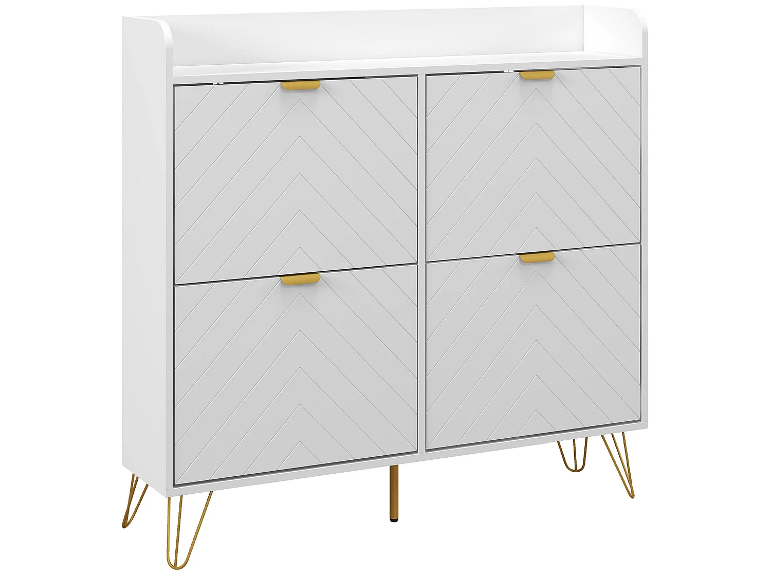 Zikase White Chevron Slim Shoe Cabinet 4 Flip Drawers for 16 Pairs